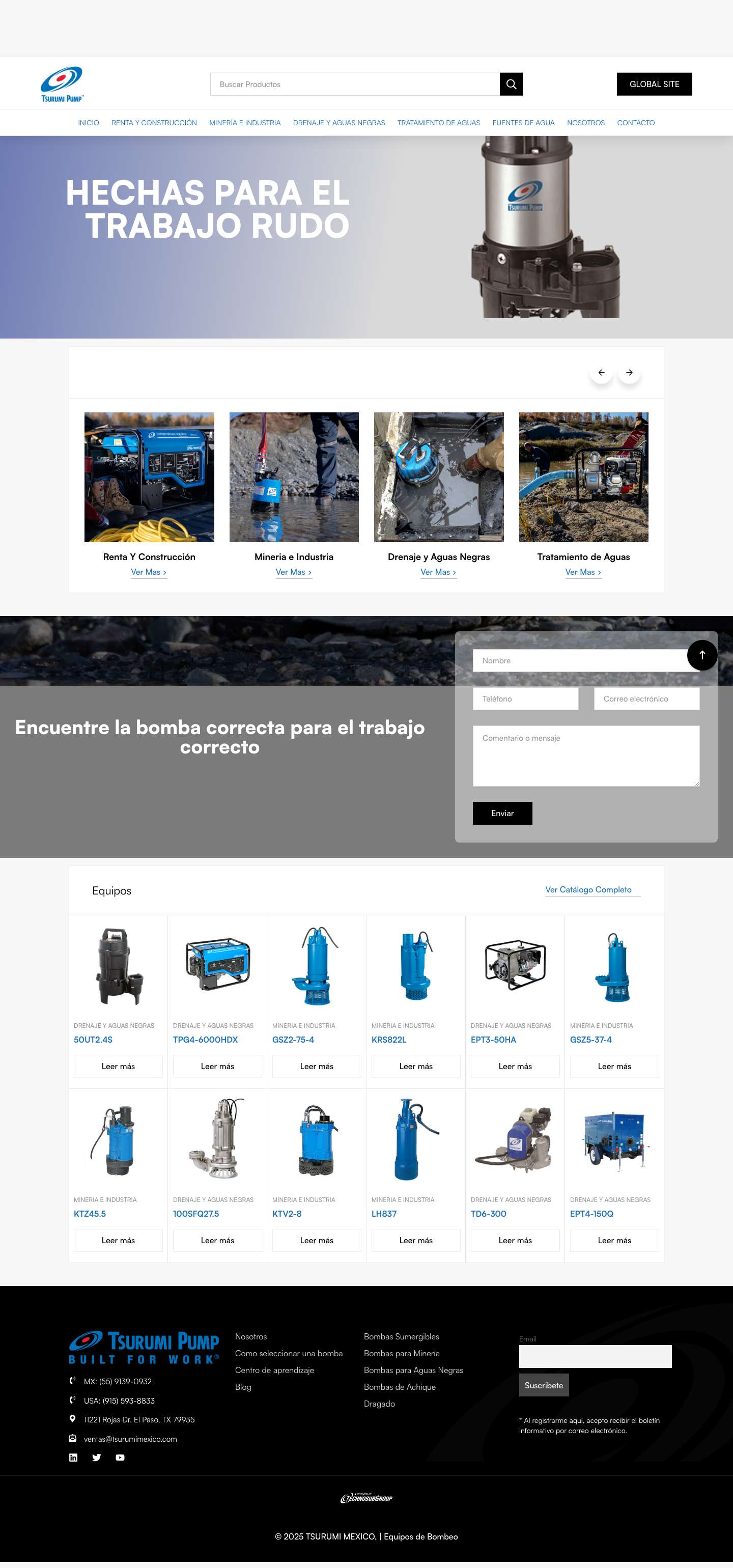 Equipos de bombeo Tsurumi a la venta en Mexico City | Tsurumi México - Full Screenshot