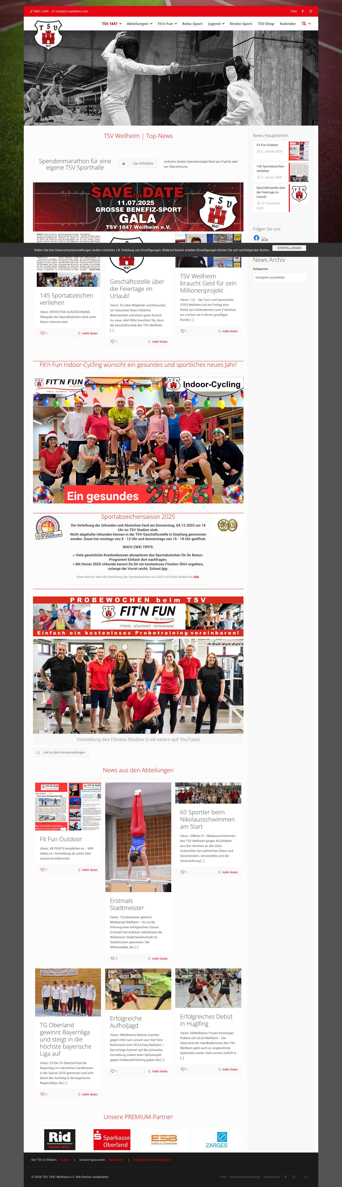 TSV 1847 Weilheim e.V. – Der moderne Traditionsverein in Weilheim - Full Screenshot