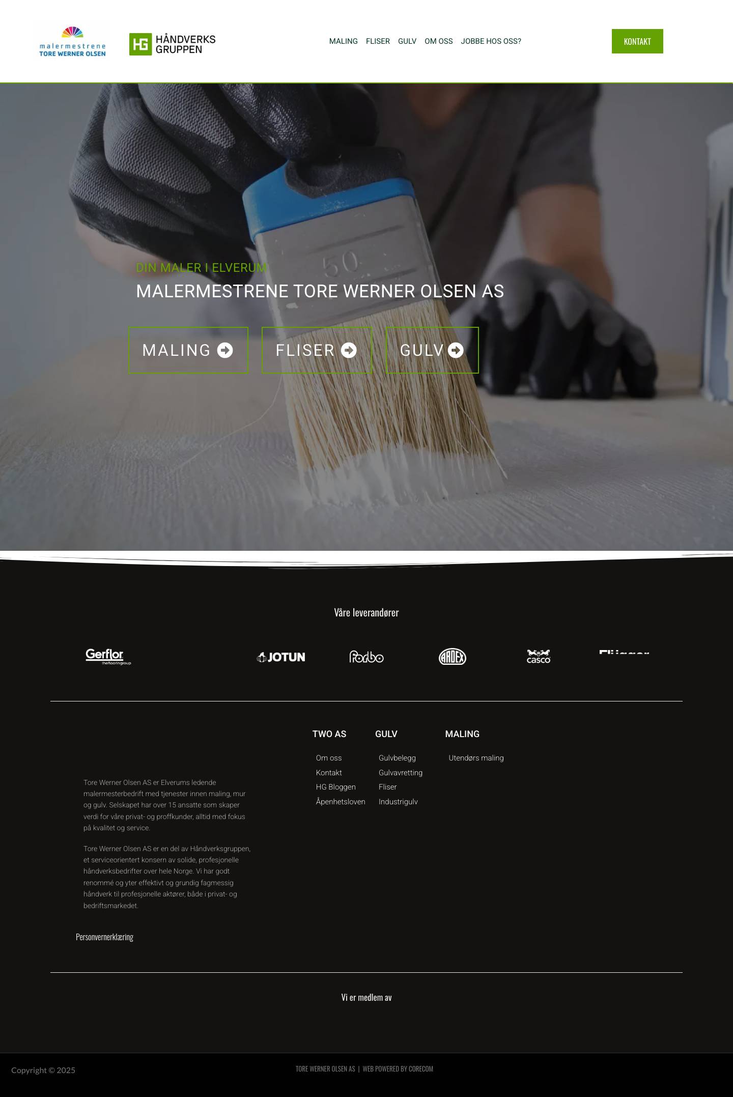 Maler i Elverum | Malermester Tore Werner Olsen ASAutomatisk årstall - Full Screenshot