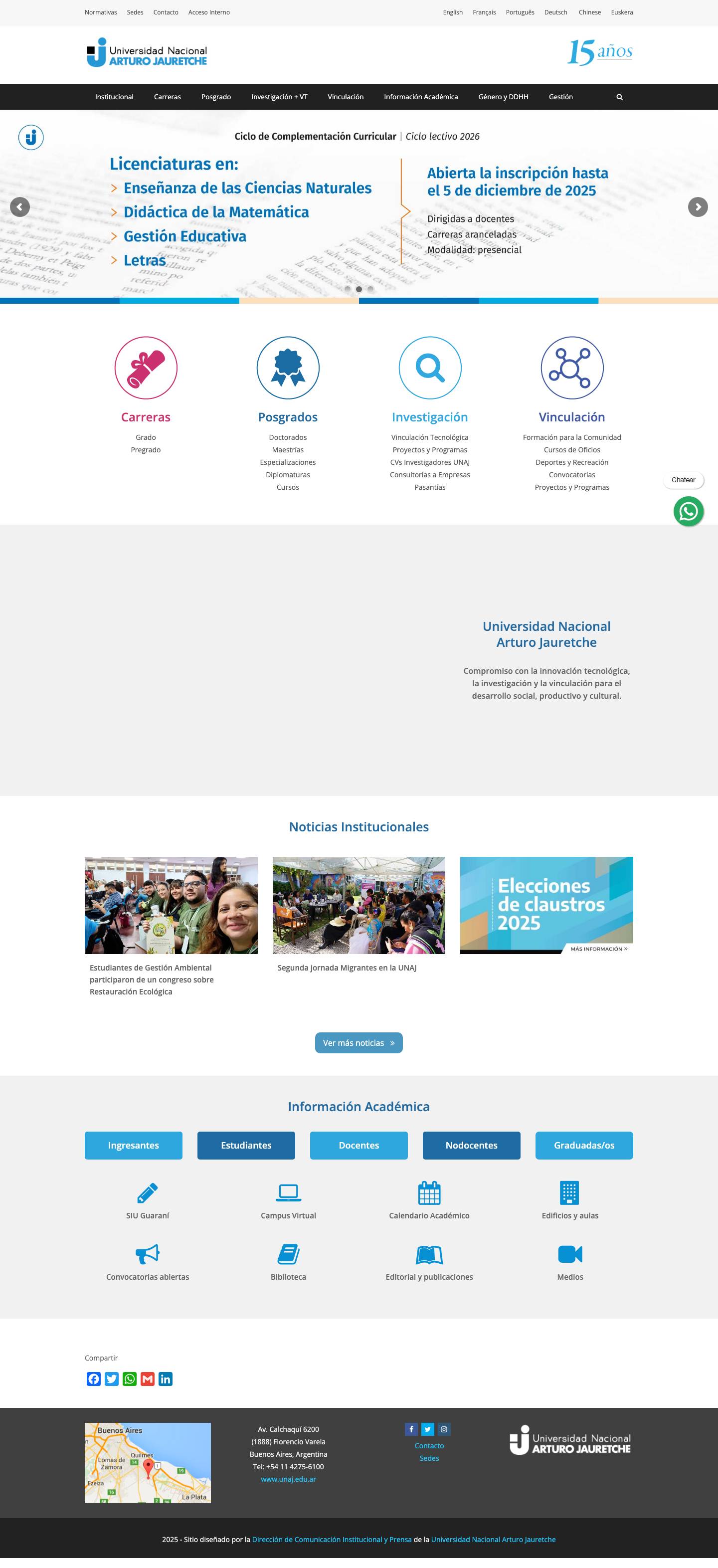 Universidad Nacional Arturo Jauretche – Educación superior - Full Screenshot