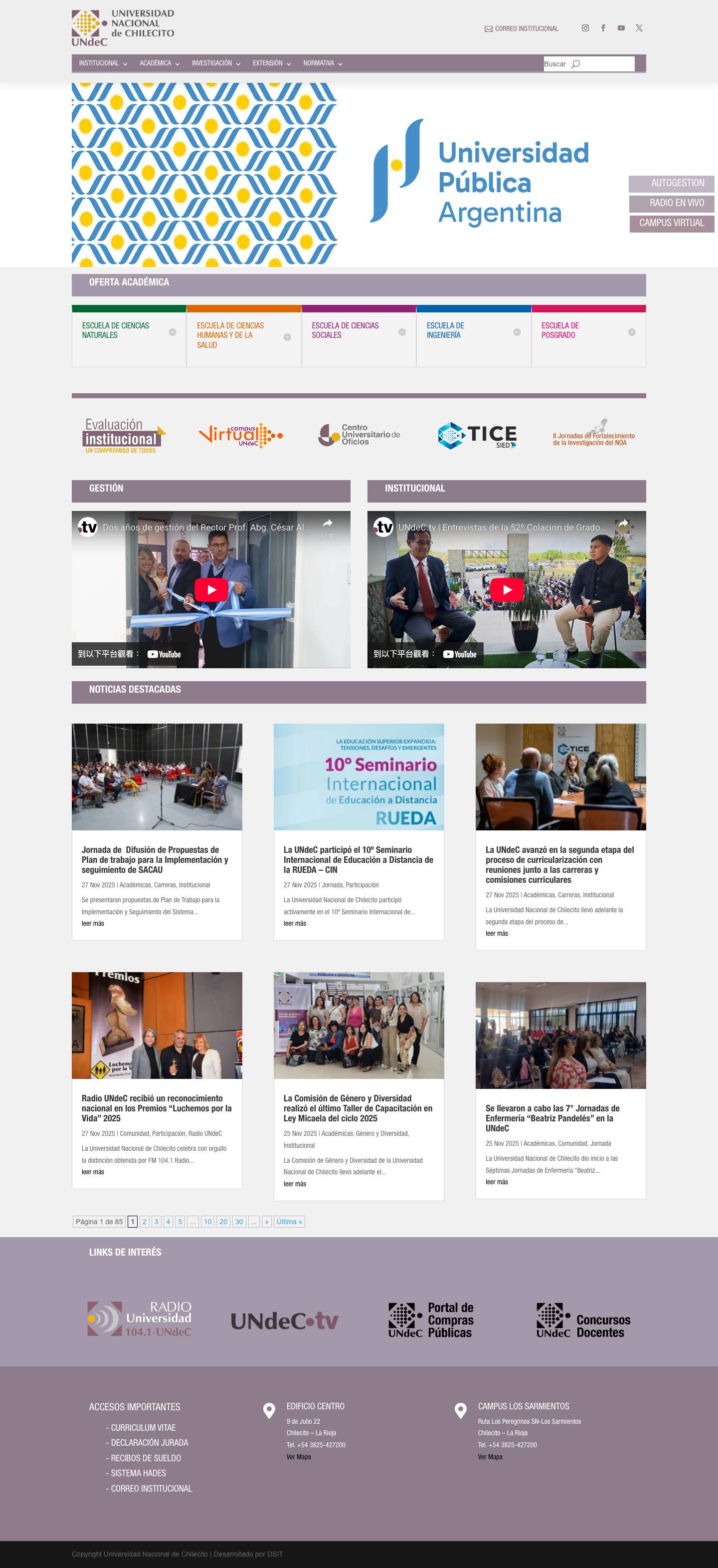 Inicio - Universidad Nacional de Chilecito - Full Screenshot