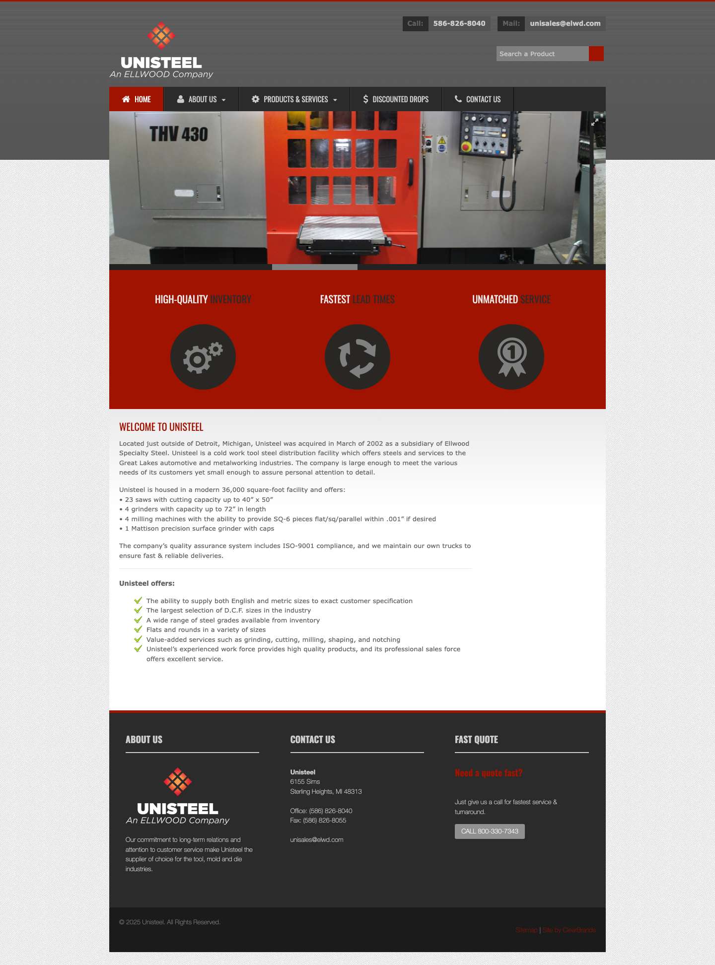 Unisteel - Cold Work Tool Steel Distribution Facility - Full Screenshot