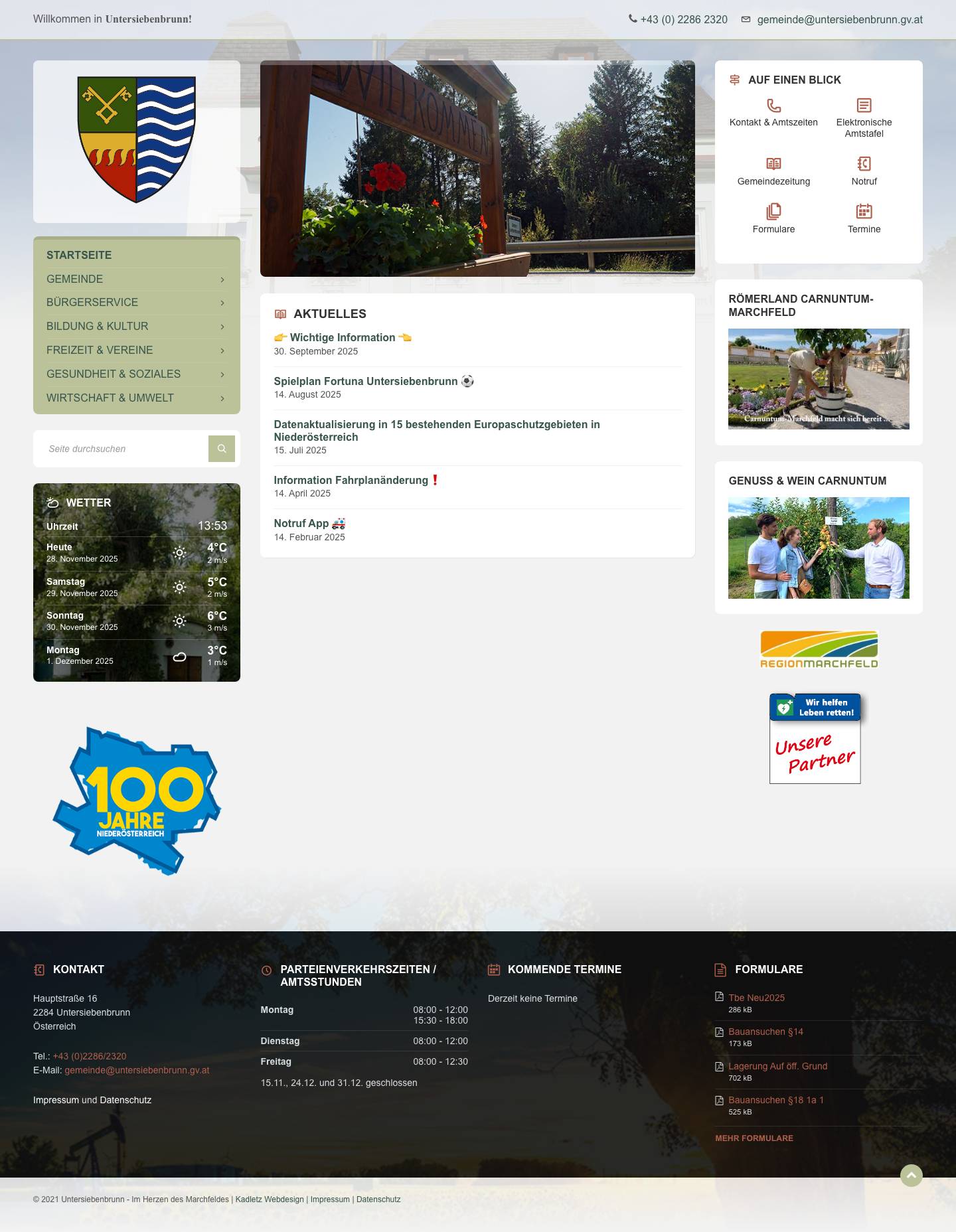 Startseite - Untersiebenbrunn - Im Herzen des Marchfeldes - Full Screenshot