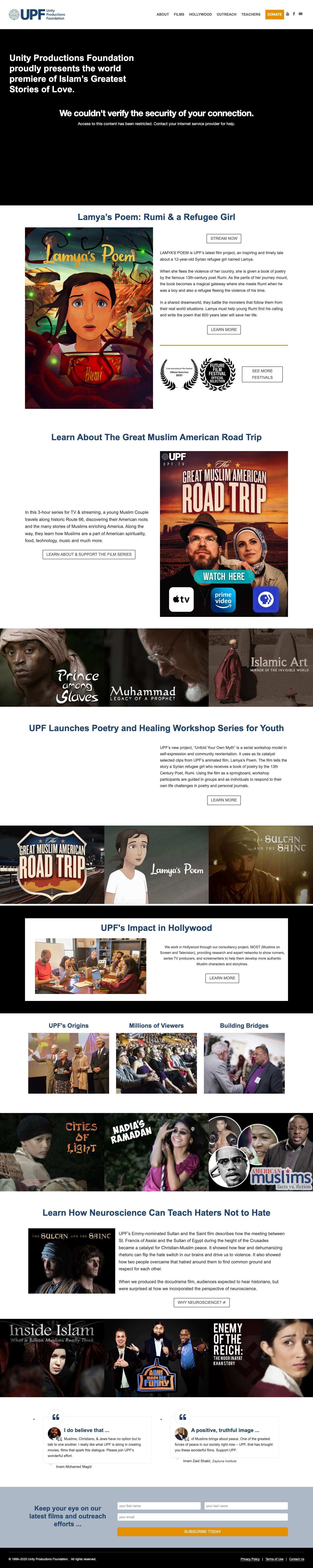 Unity Productions Foundation - Working for Peace Through the Media - Full Screenshot