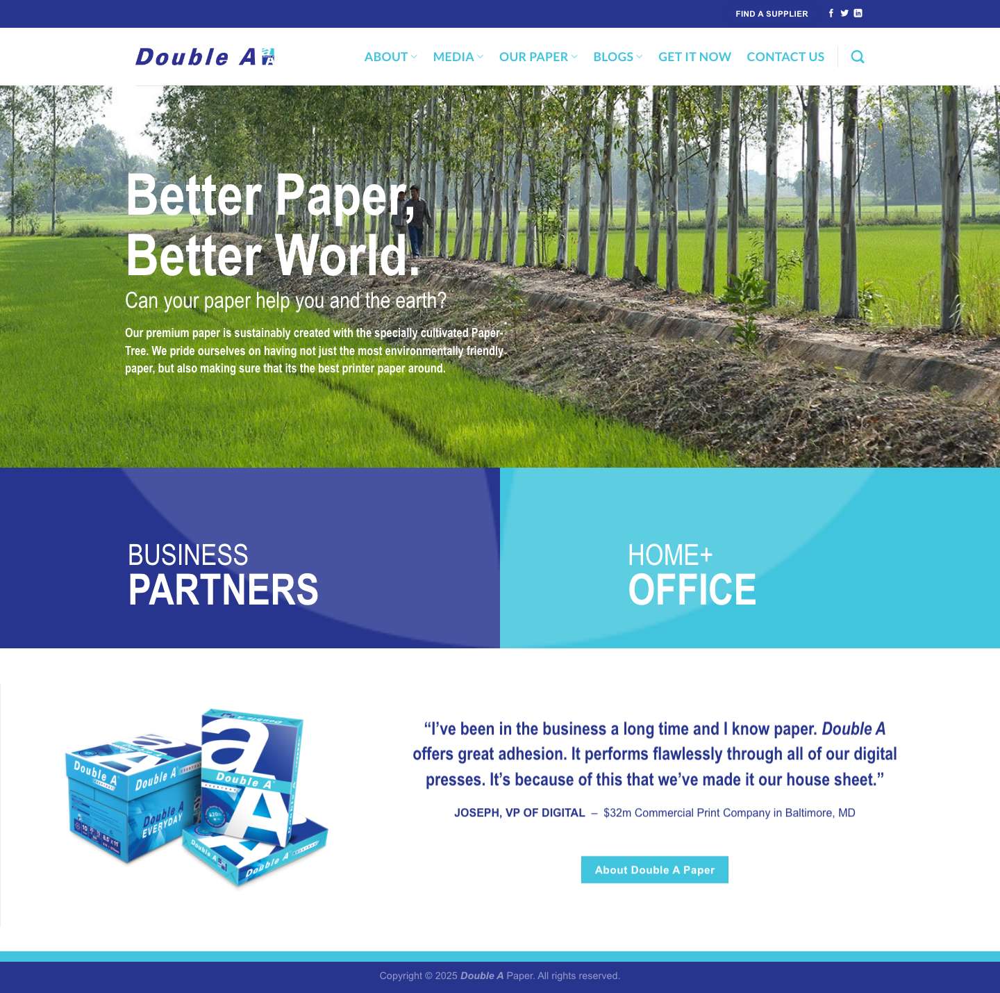 Homepage - Double A Paper Supplier - Full Screenshot