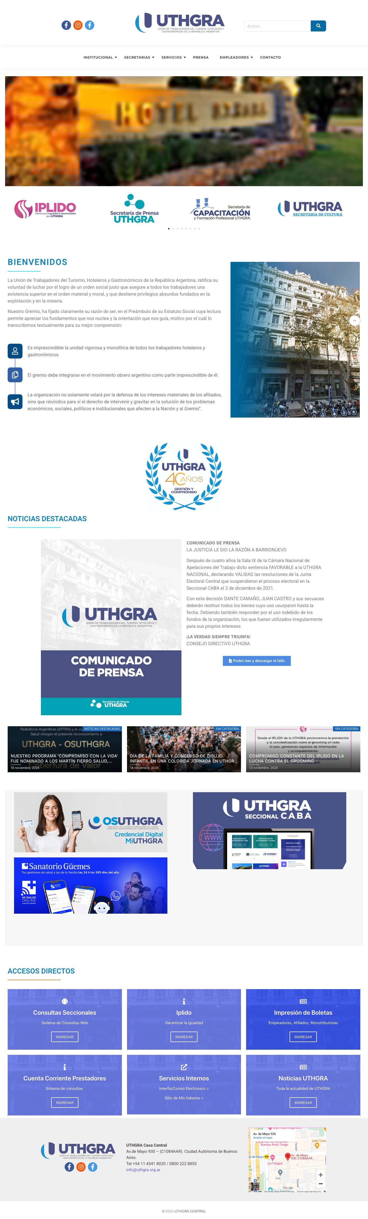 Inicio - UTHGRA - Unión de Trabajadores del Turismo, Hoteleros y Gastronómicos de la República Argentina. - Full Screenshot