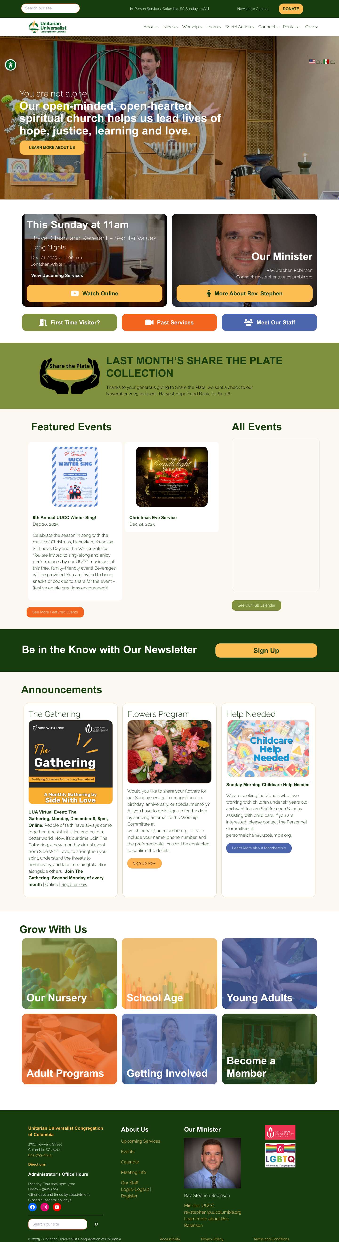 Welcome to UUCC of South Carolina - Unitarian Universalist Congregation of Columbia - Full Screenshot