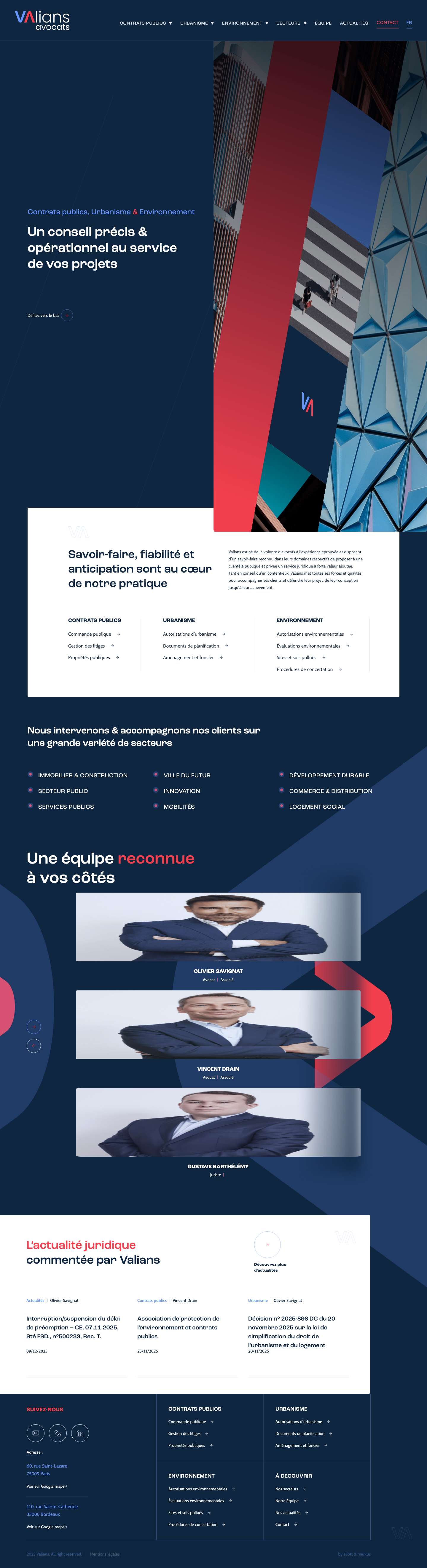 Avocats en Contrats publics, Urbanisme et Environnement - VALIANS - Full Screenshot