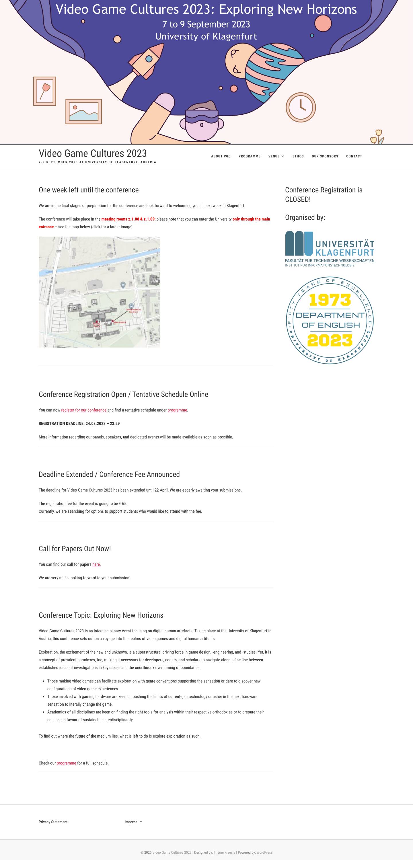 Video Game Cultures 2023 – 7-9 September 2023 at University of Klagenfurt, Austria - Full Screenshot