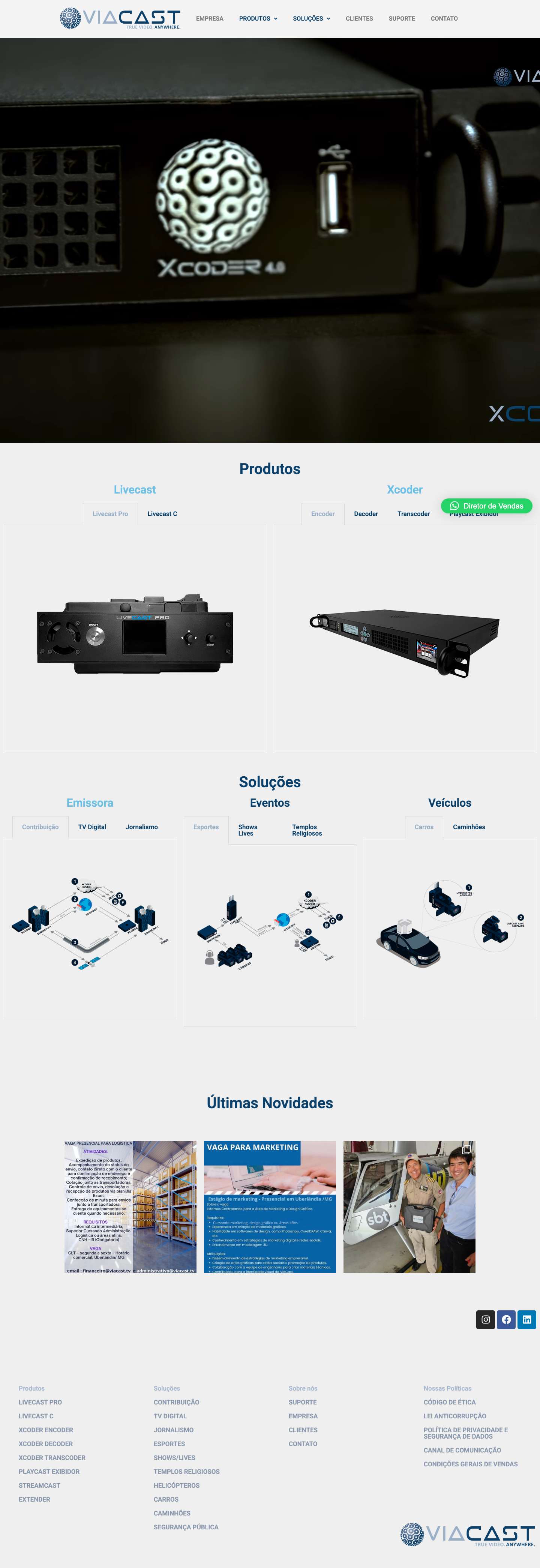 Viacast Soluções | Broadcast Streaming | True video. Anywhere. – Mochilink, Encoder, Decoder, Transcoder, Receptor de Satélite, Broadcast, Livestream - Full Screenshot
