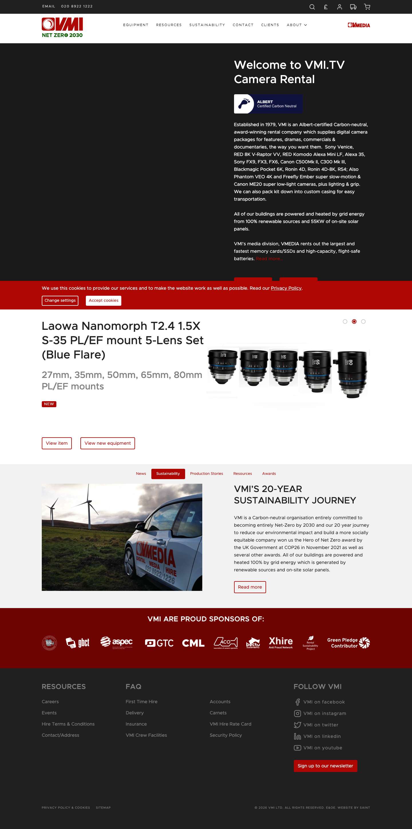 VMI 4K Camera Rental, Broadcast Hire | Alexa, RED, C300 III Hire London - Full Screenshot