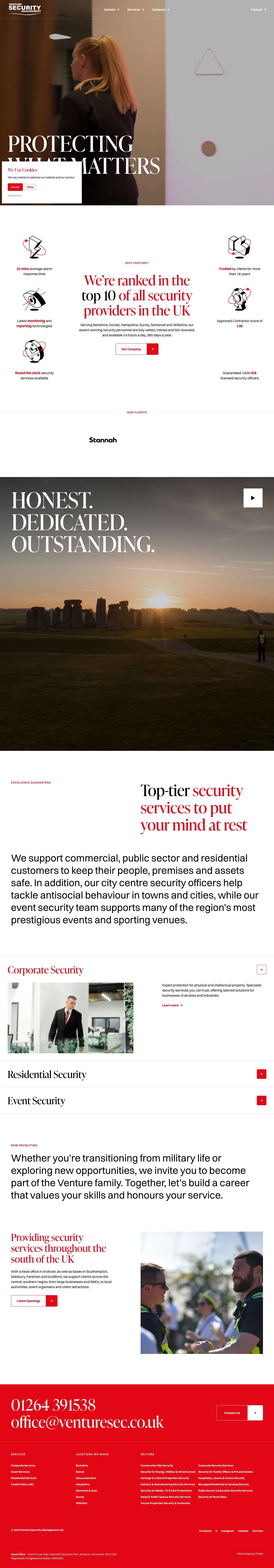 Venture Security Services In Hampshire, Surrey, Wiltshire, Berkshire - Full Screenshot