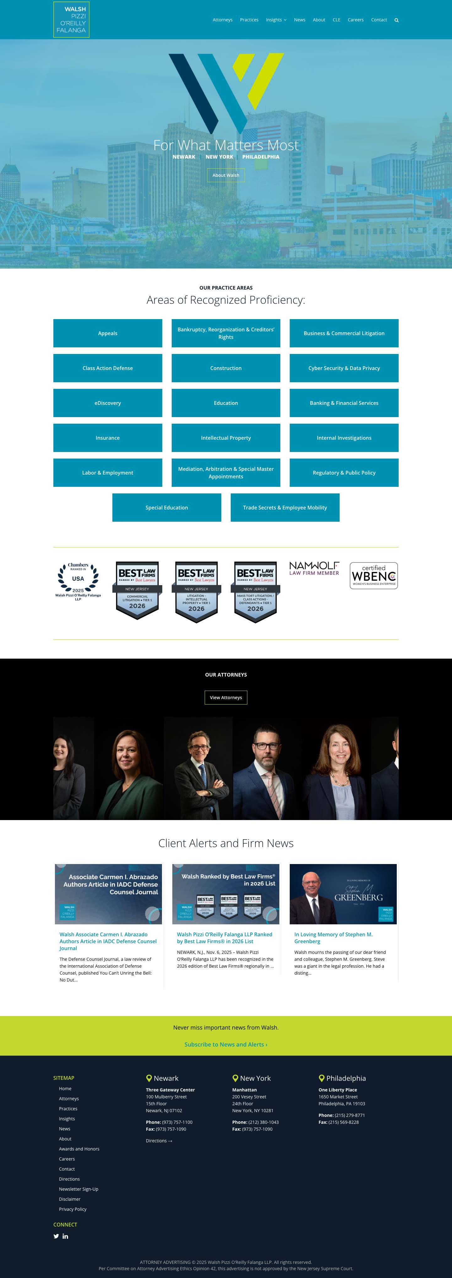 Home - Walsh Pizzi O'Reilly Falanga LLP - Full Screenshot