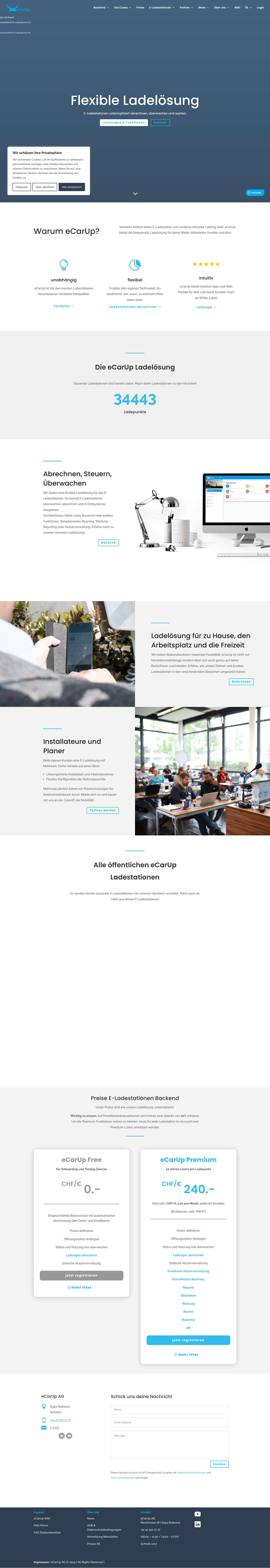 Ladelösung für Elektroautoladestationen - eCarUp AG - Full Screenshot