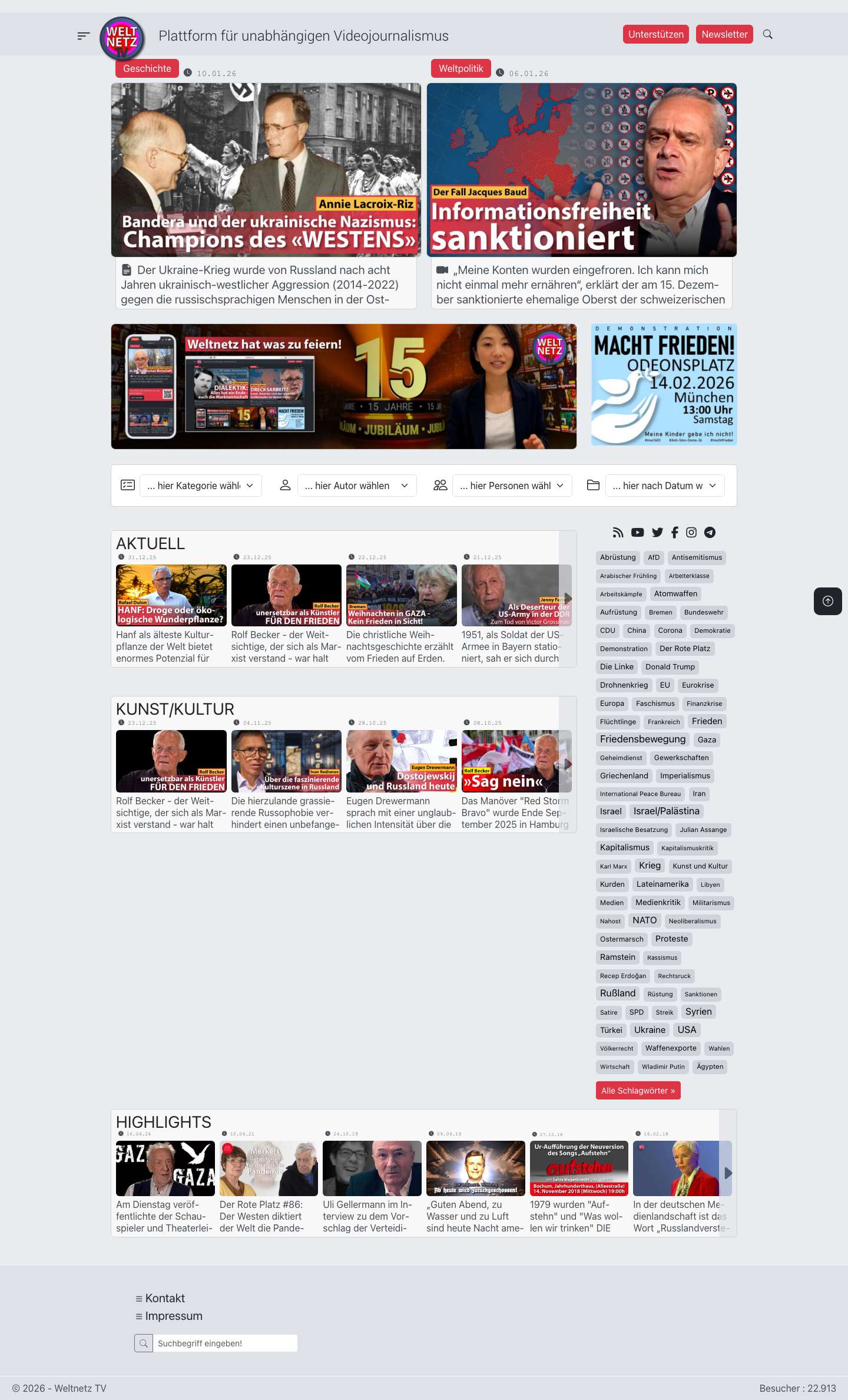 Weltnetz TV - Plattform für Videojournalismus - Full Screenshot