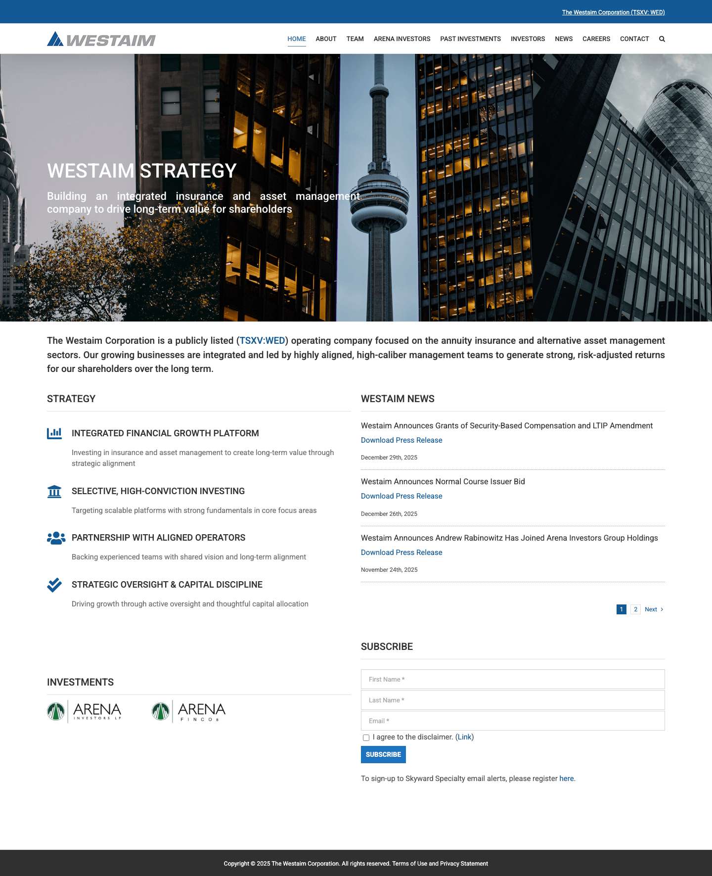 The Westaim Corporation - Full Screenshot