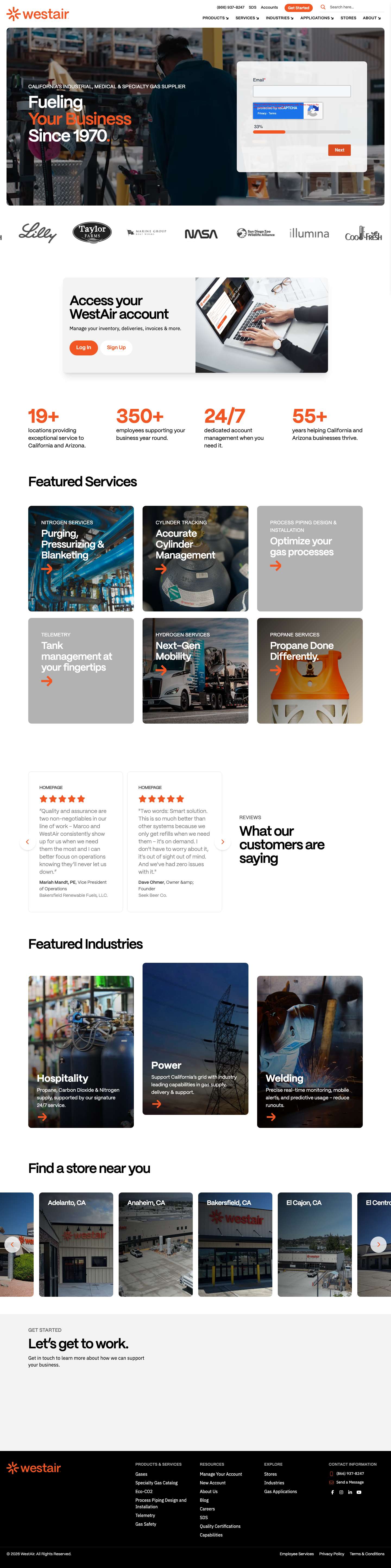 Industrial Gas Supplier in California | WestAir Gases & Equipment - Full Screenshot