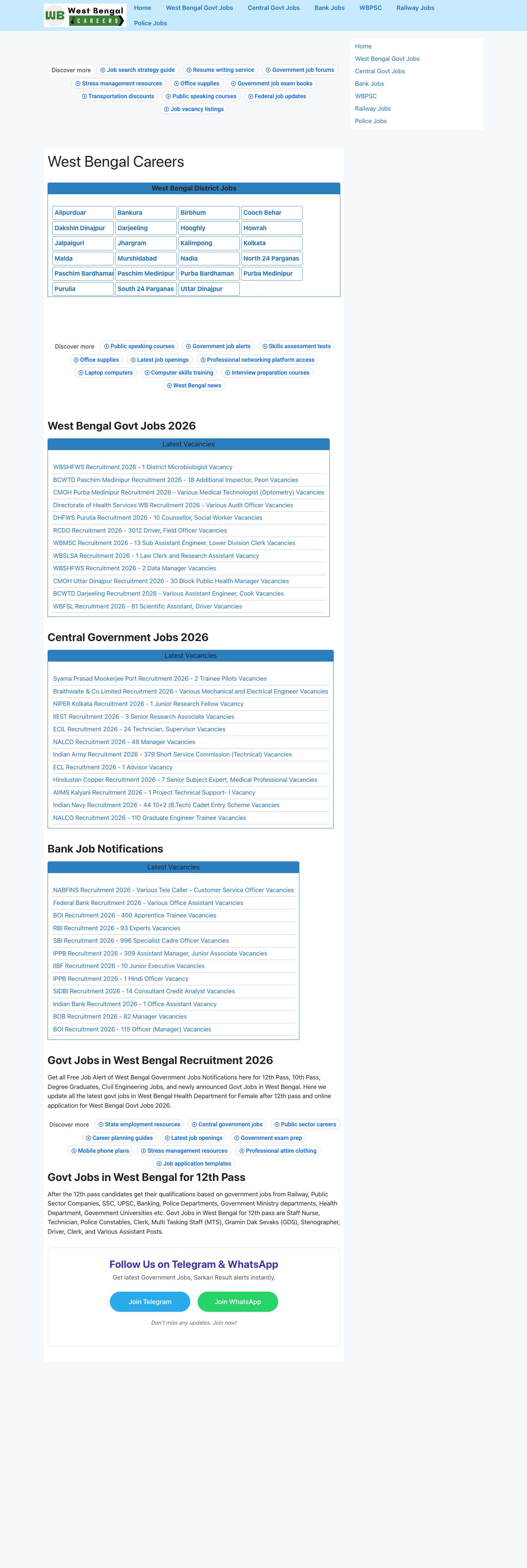 Latest Govt Jobs in West Bengal 2026 - 16823 Job Vacancies - Full Screenshot