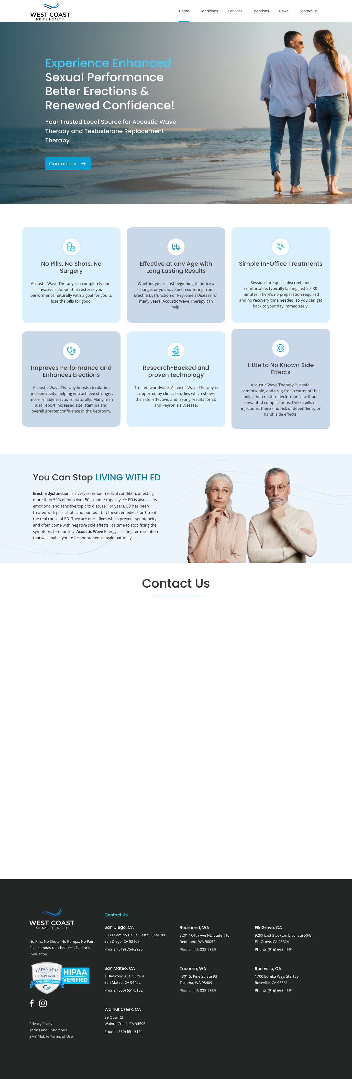 ED Treatment using Acoustic Wave Therapy - West Coast Men's Health - Full Screenshot