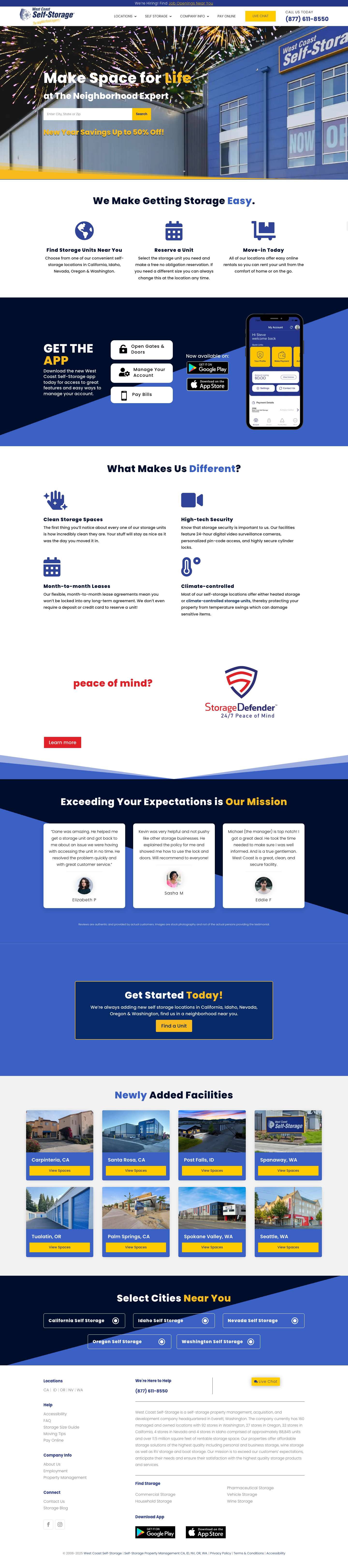 West Coast Self-Storage | Storage Units in CA, ID, NV, OR, WA - Full Screenshot