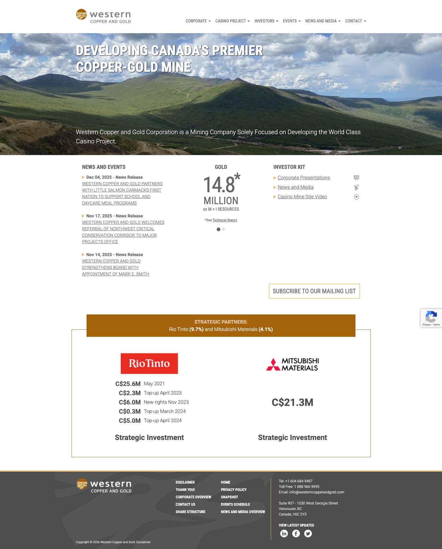 Developing Canada's Premier Copper-Gold Mine | Western Copper and Gold - Full Screenshot