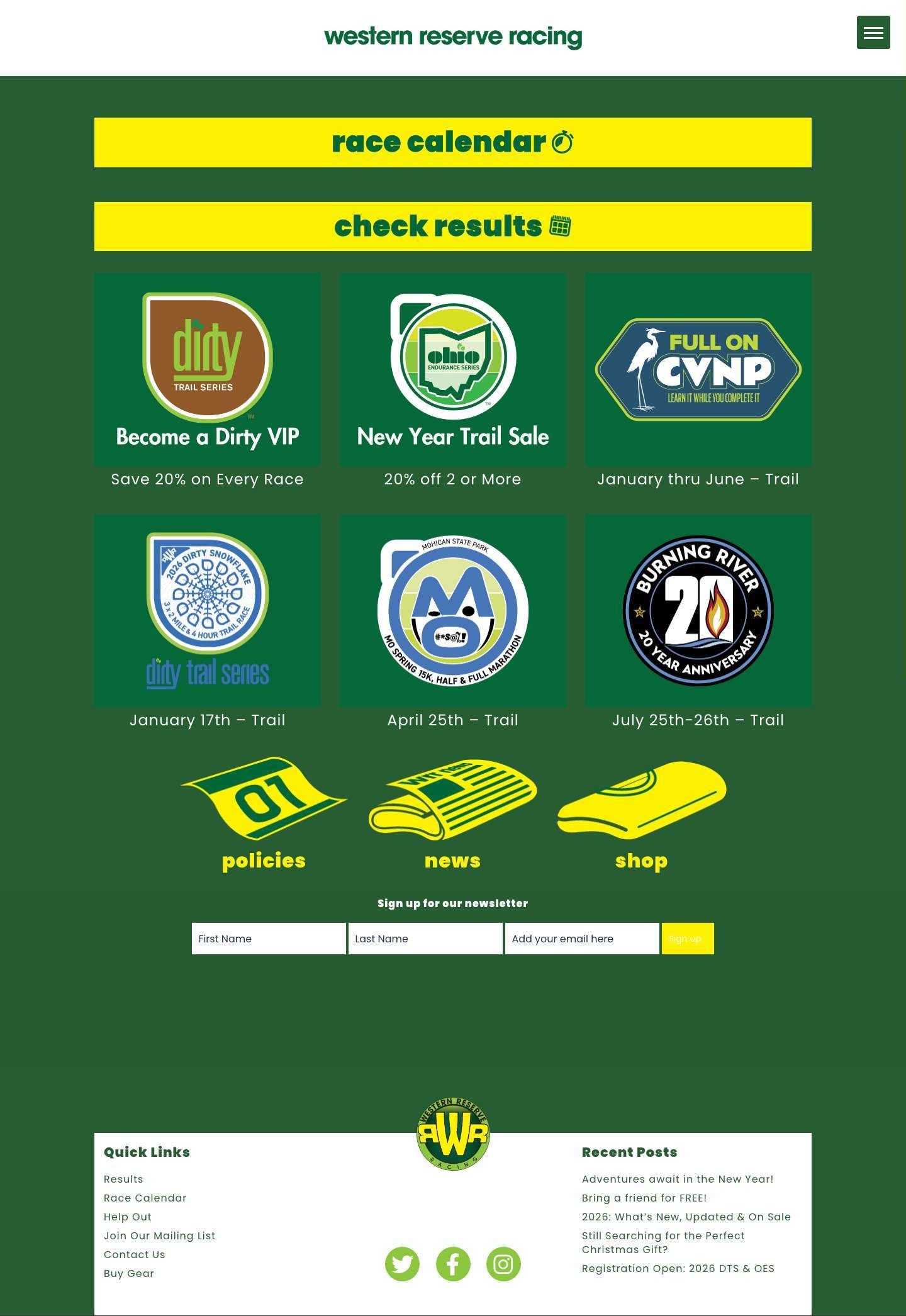 Western Reserve Racing – Road and Trail Running Races from 5k to 100 miles in Ohio - Full Screenshot