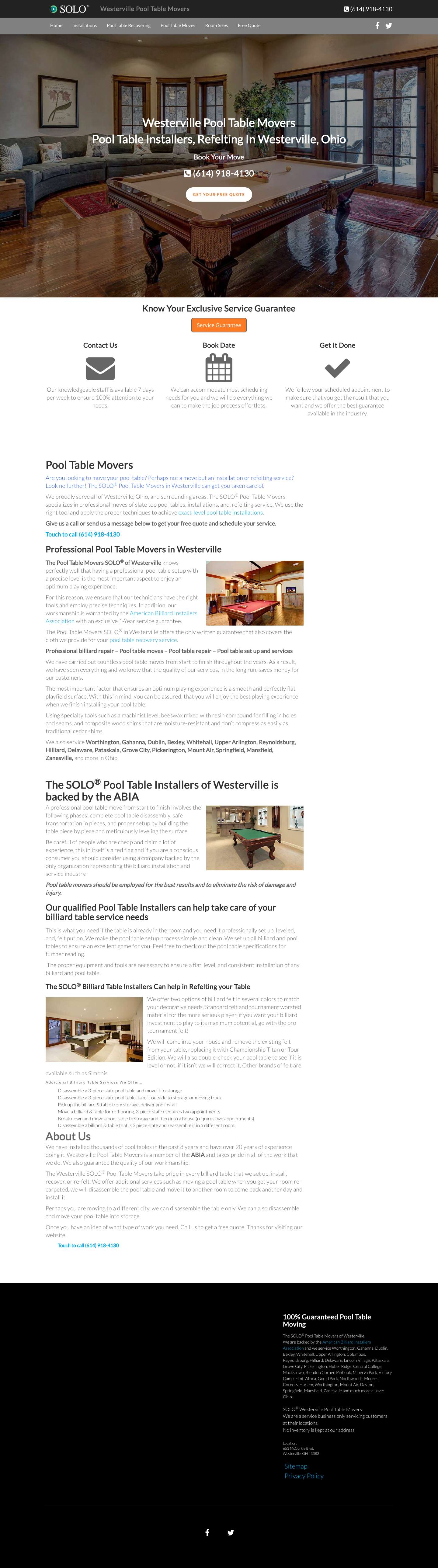 Pool Table Movers | Westerville-SOLO® | Pool Table Installers - Full Screenshot