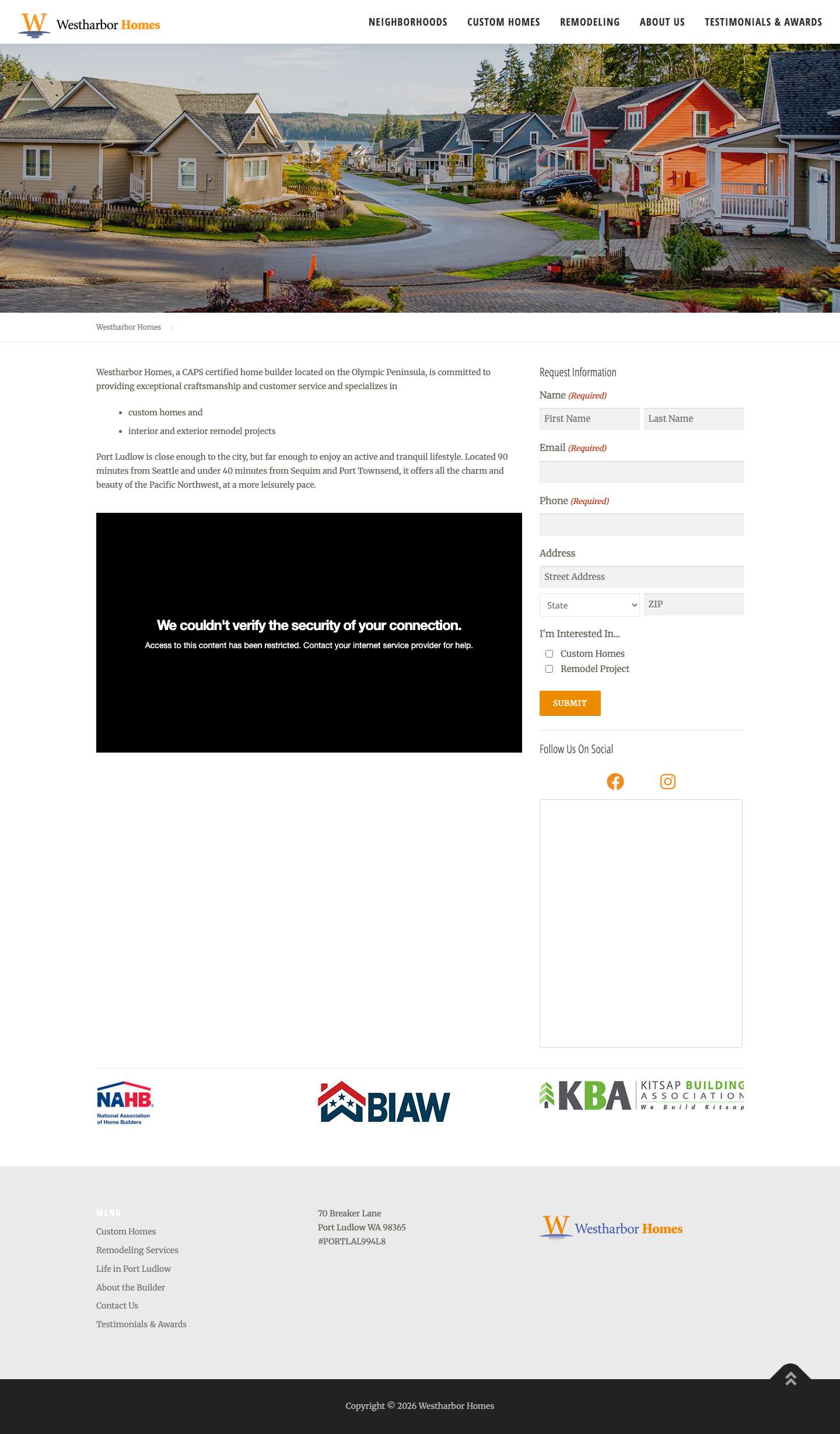 Building New Homes in Port Ludlow and Surrounding Areas | Westharbor Homes - Full Screenshot