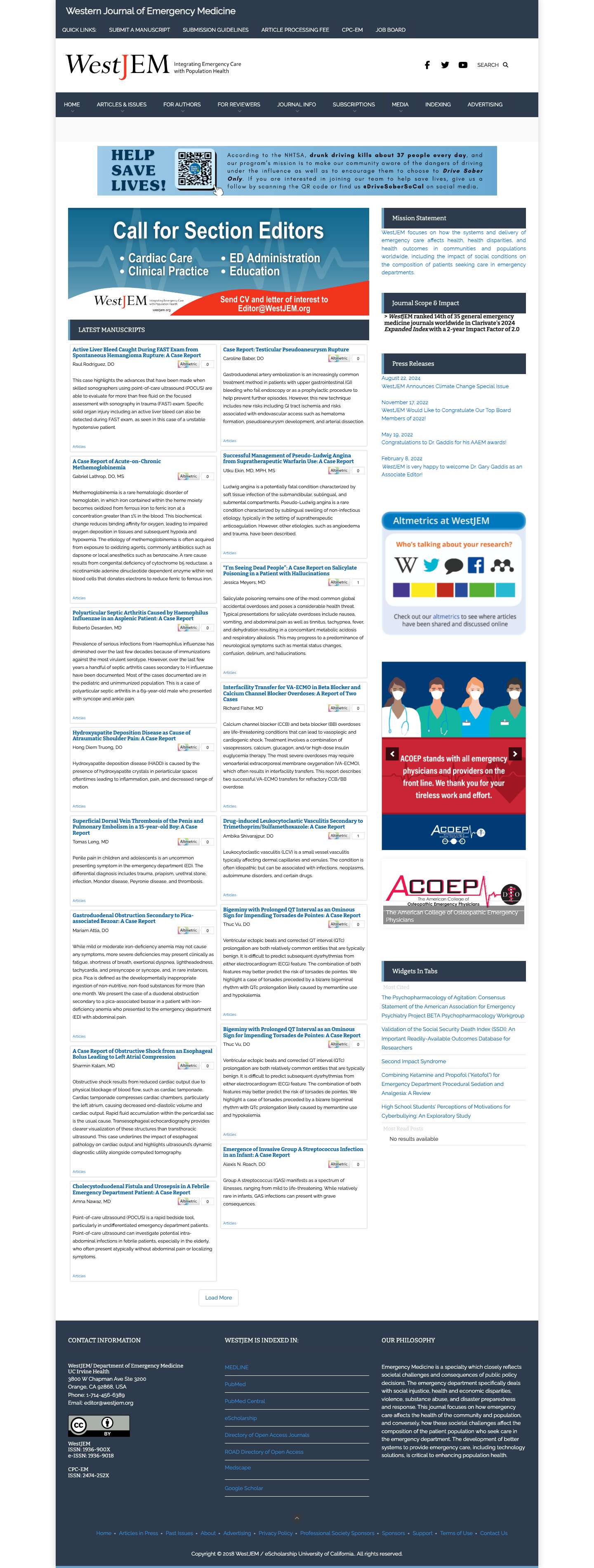 Home - The Western Journal of Emergency Medicine - Full Screenshot