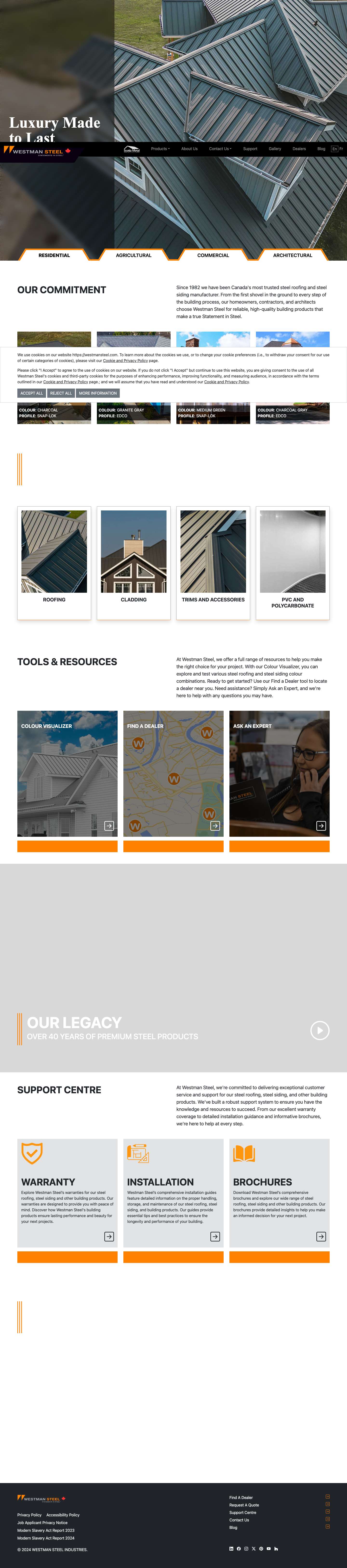 Westman Steel | Premium Steel Roofing & Siding for Canadian Homes - Full Screenshot
