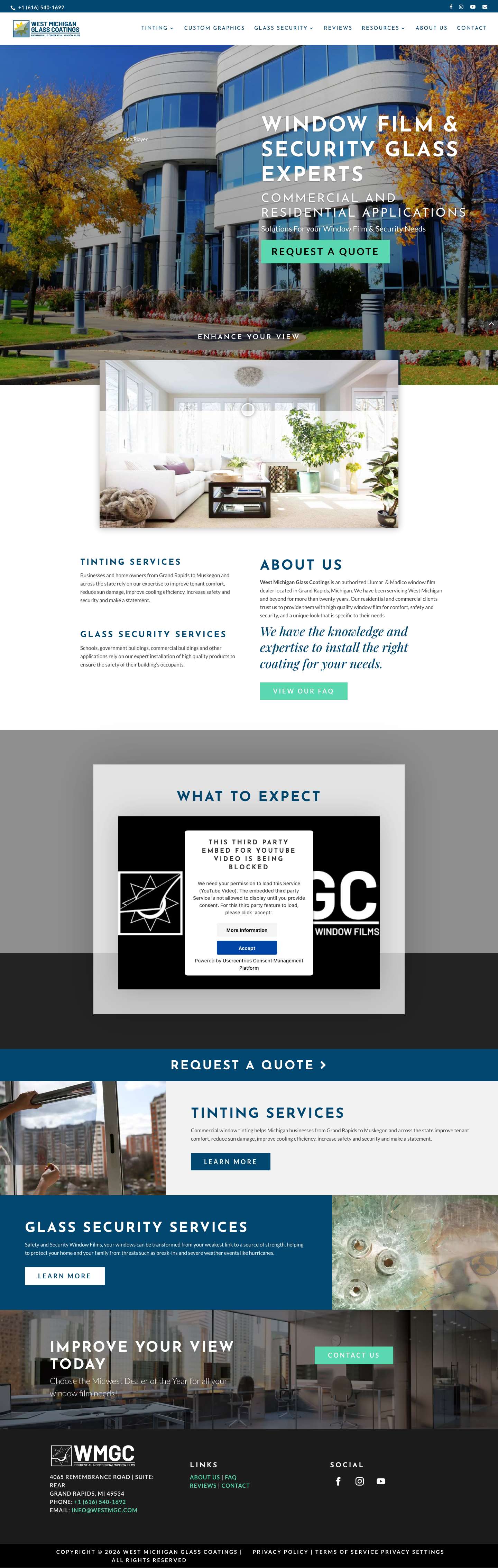 Home | West Michigan Glass Coatings | Window Tint & Film - Full Screenshot