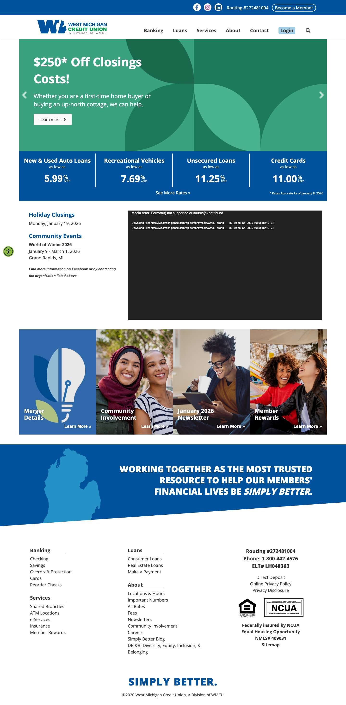 West Michigan Credit Union | Simply BetterWest Michigan Credit Union, A Division of WMCU - Full Screenshot