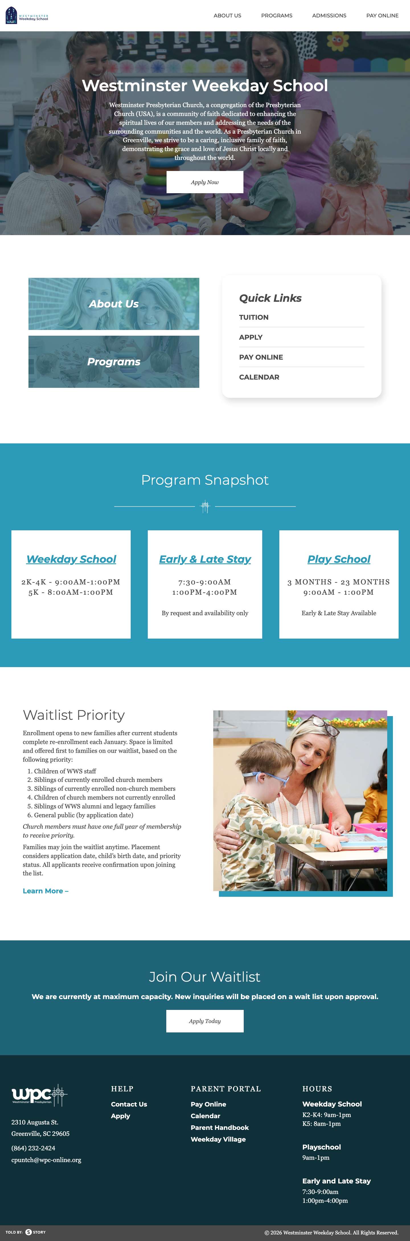 Westminster Weekday School – We provide a nurturing, Christian environment that allows children to build positive social relationships with teachers and peers. - Full Screenshot