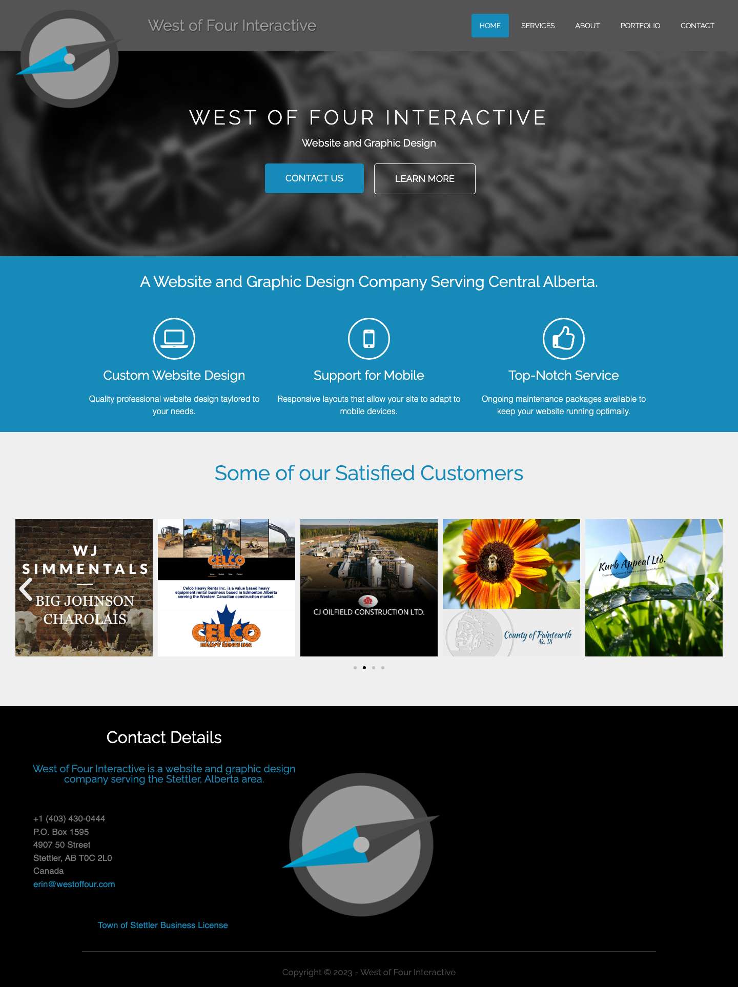 West of Four Interactive – Website & Graphic Design | Stettler, AB - Full Screenshot