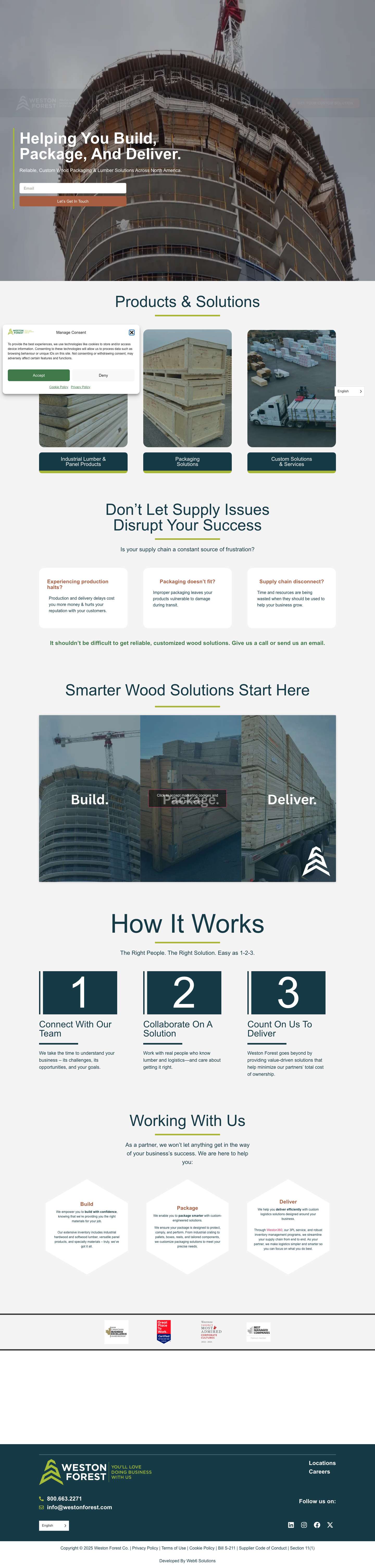 Home | Weston Forest: Lumber, Packaging, Custom Solutions - Full Screenshot