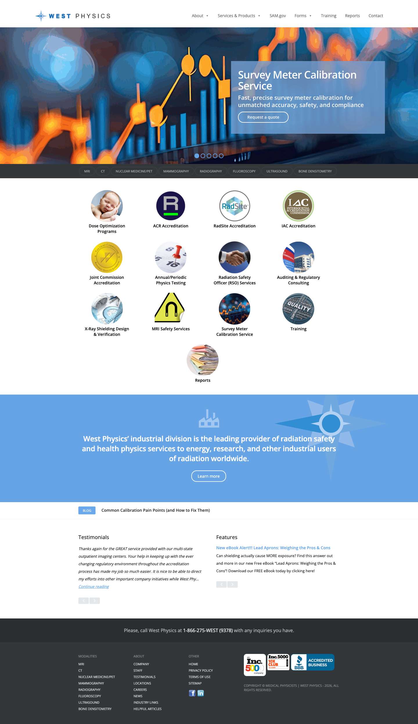 Medical and Health Physics Consulting | West Physics - Full Screenshot