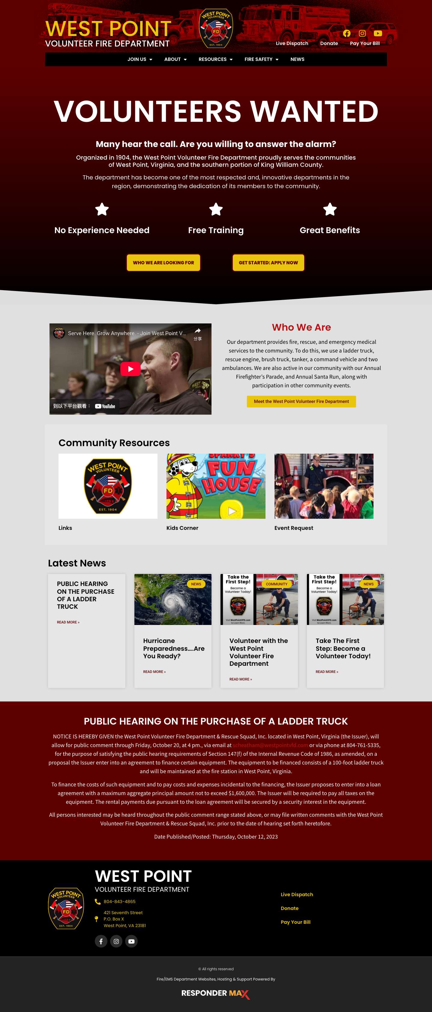 West Point Volunteer Fire Department | Volunteers Wanted - Full Screenshot