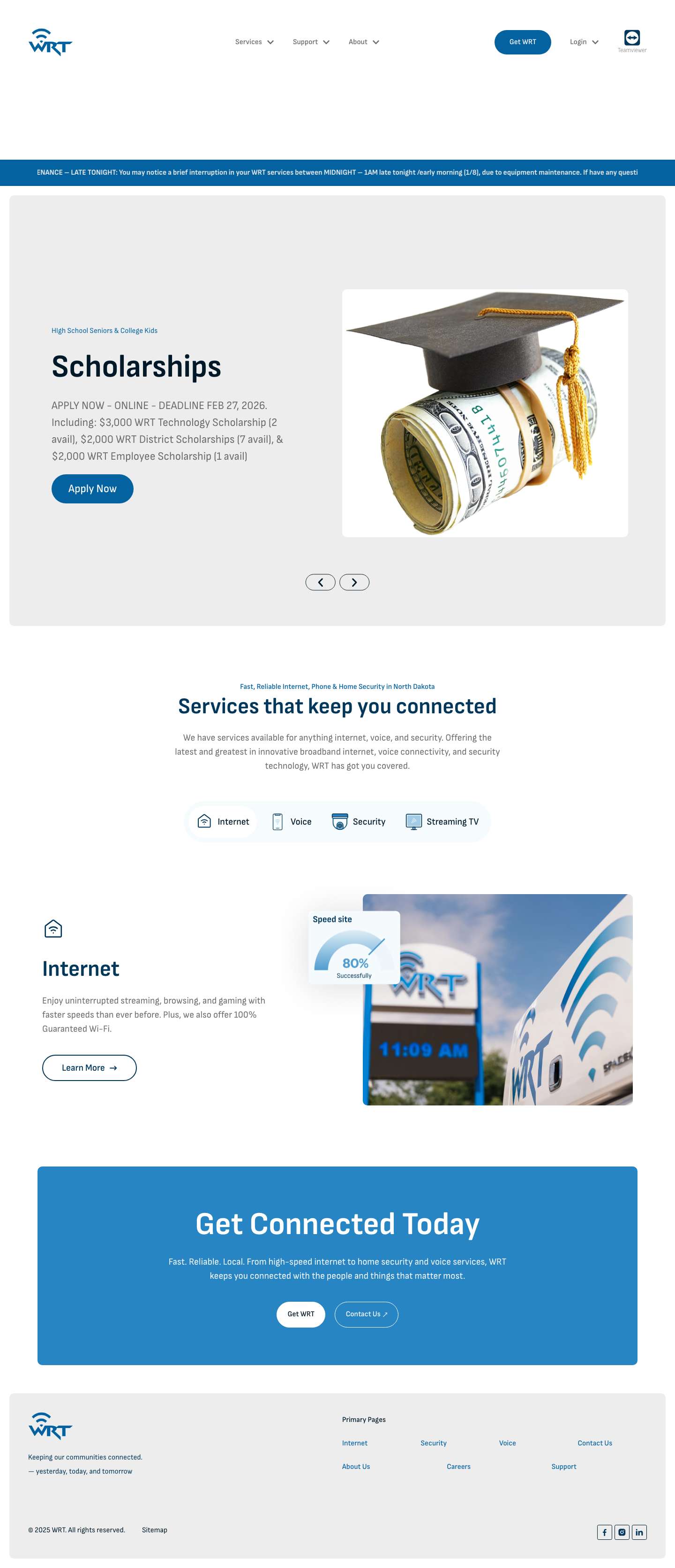 WRT: Broadband Internet, Phone & TV Provider in North Dakota - Full Screenshot