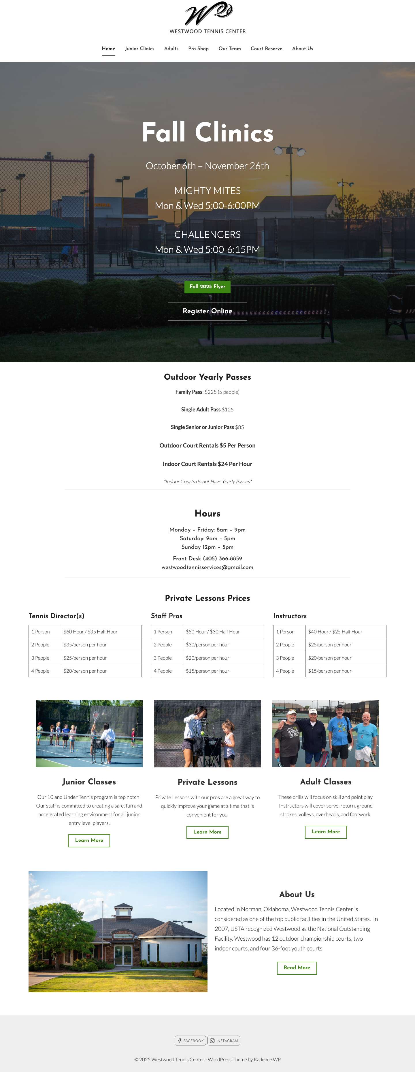 Westwood Tennis CenterToggle MenuFacebookInstagram - Full Screenshot