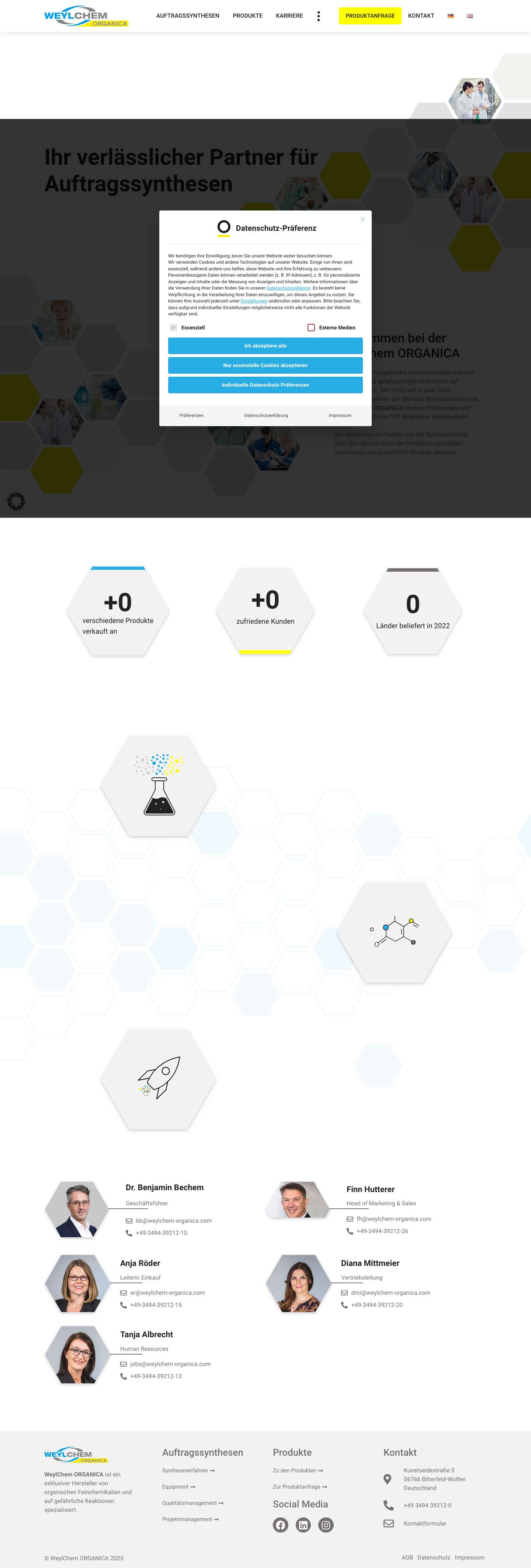 WeylChem ORGANICA - Hersteller von organischer Feinchemie aus Wolfen - Full Screenshot