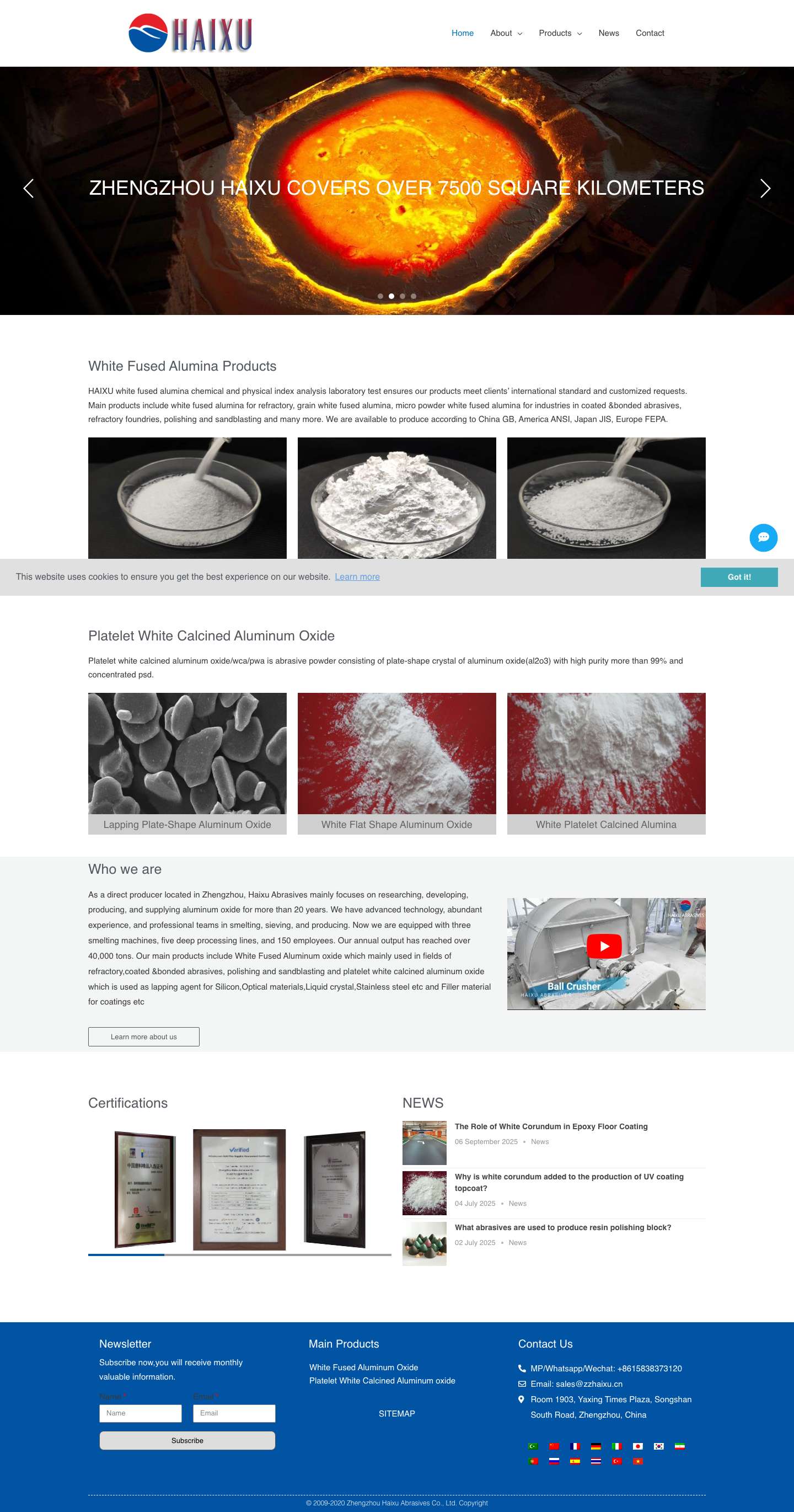 White Fused Aluminum Oxide,Platelet White Calcined Aluminum Oxide | HAIXU ABRASIVE - Full Screenshot