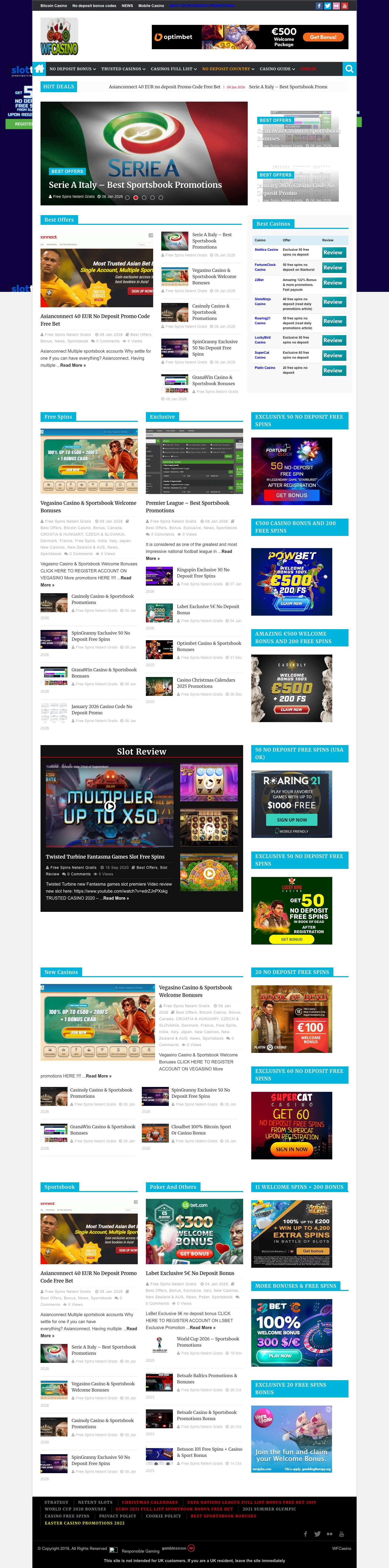 WFcasino.com - Free spins | Casino no deposit bonus - Full Screenshot