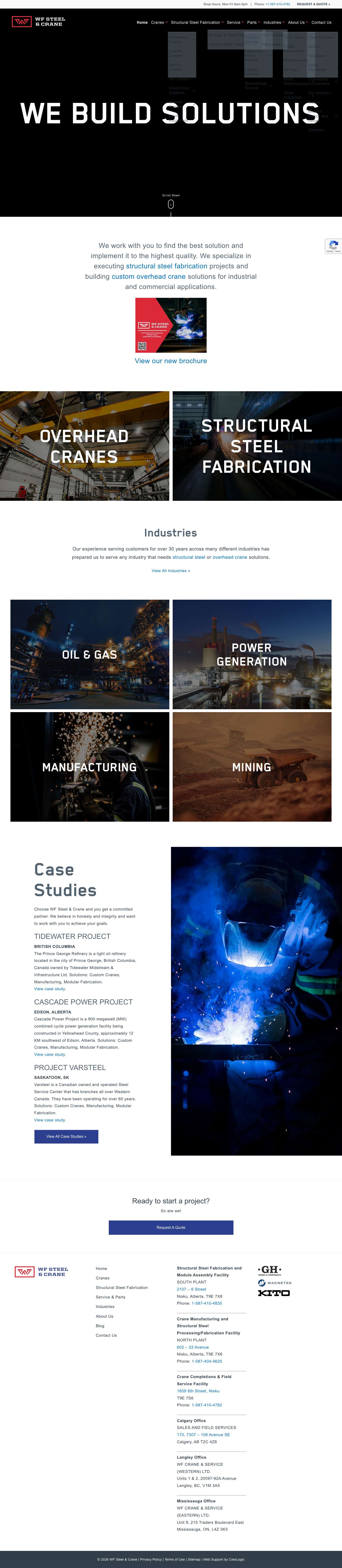 Structural Steel Fabrication and Overhead Crane Manufacturing - WF Steel & Crane - Full Screenshot