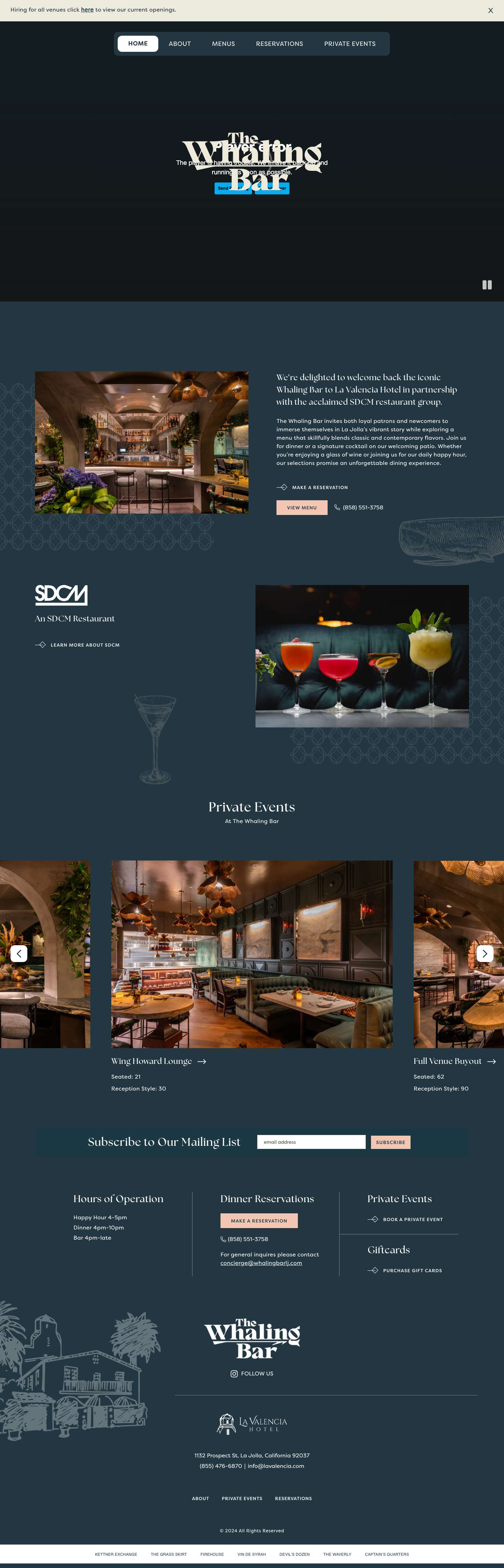 The Whaling Bar | La Jolla Cocktail Bar & Dining - Full Screenshot