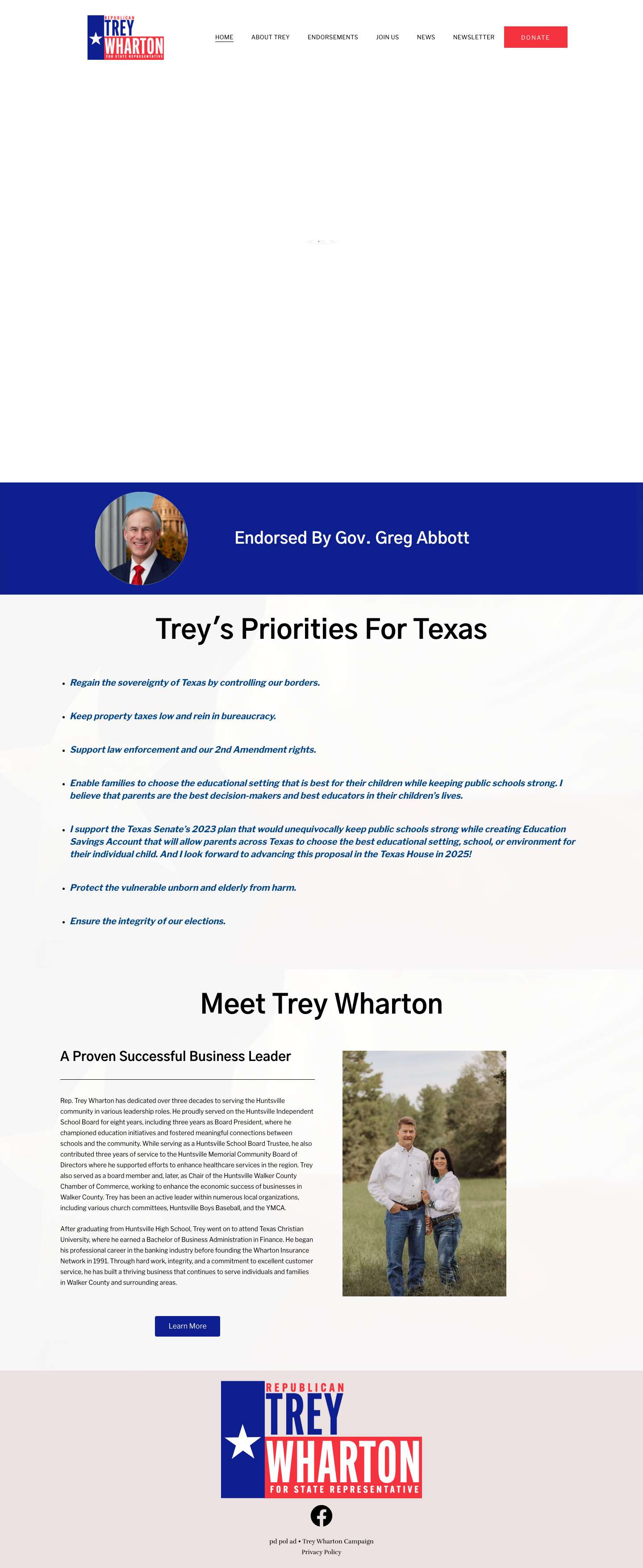 Home - Trey Wharton For Texas State Representative District 12 - Full Screenshot