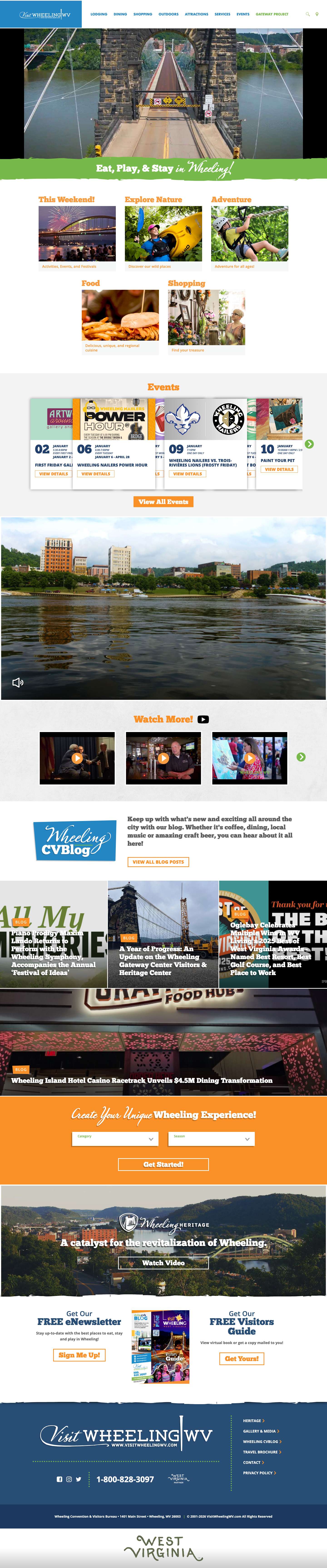 VisitWheelingWV.com | Wheeling Convention & Visitors Bureau - Full Screenshot