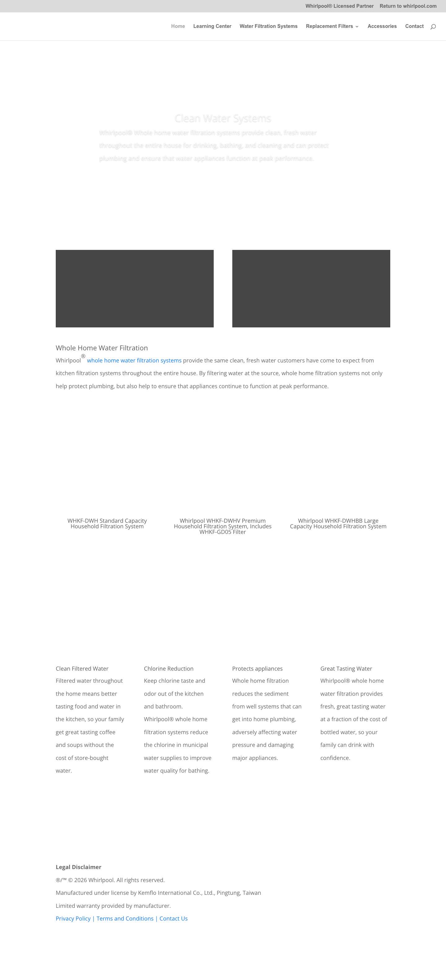 Whirlpool Water Filtration Systems | For the Home - Full Screenshot
