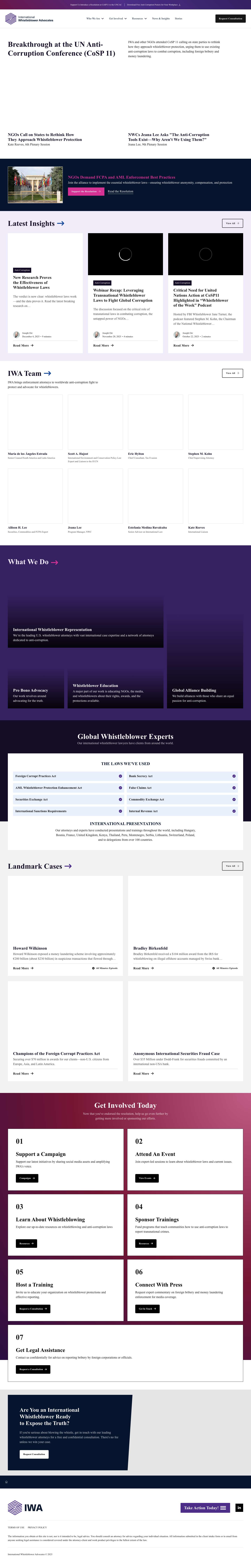 International Whistleblower Advocates · Global Legal & Advocacy Support for Whistleblowers - Full Screenshot