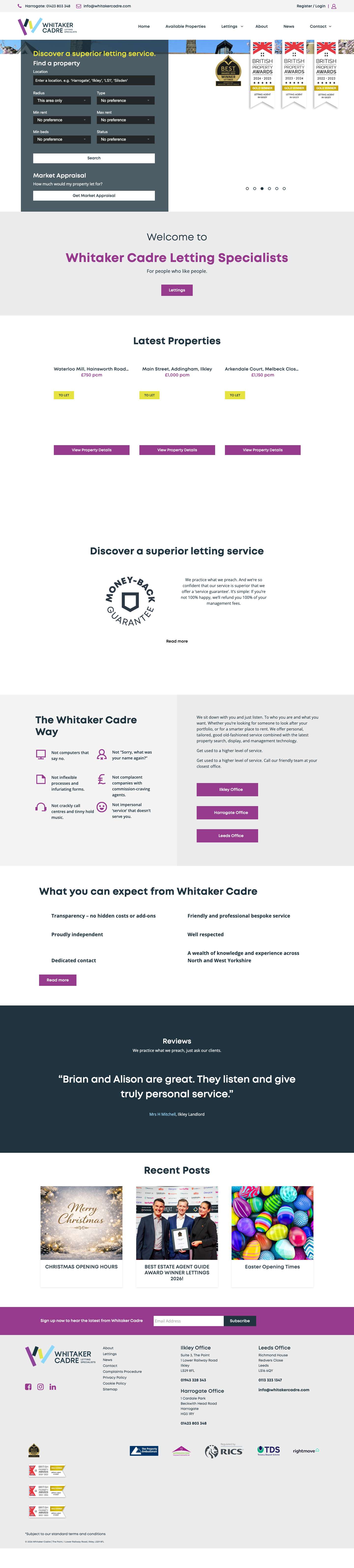Whitaker Cadre | Property Management and Letting Agents in Leeds, Ilkley, Harrogate and Silsden - Full Screenshot