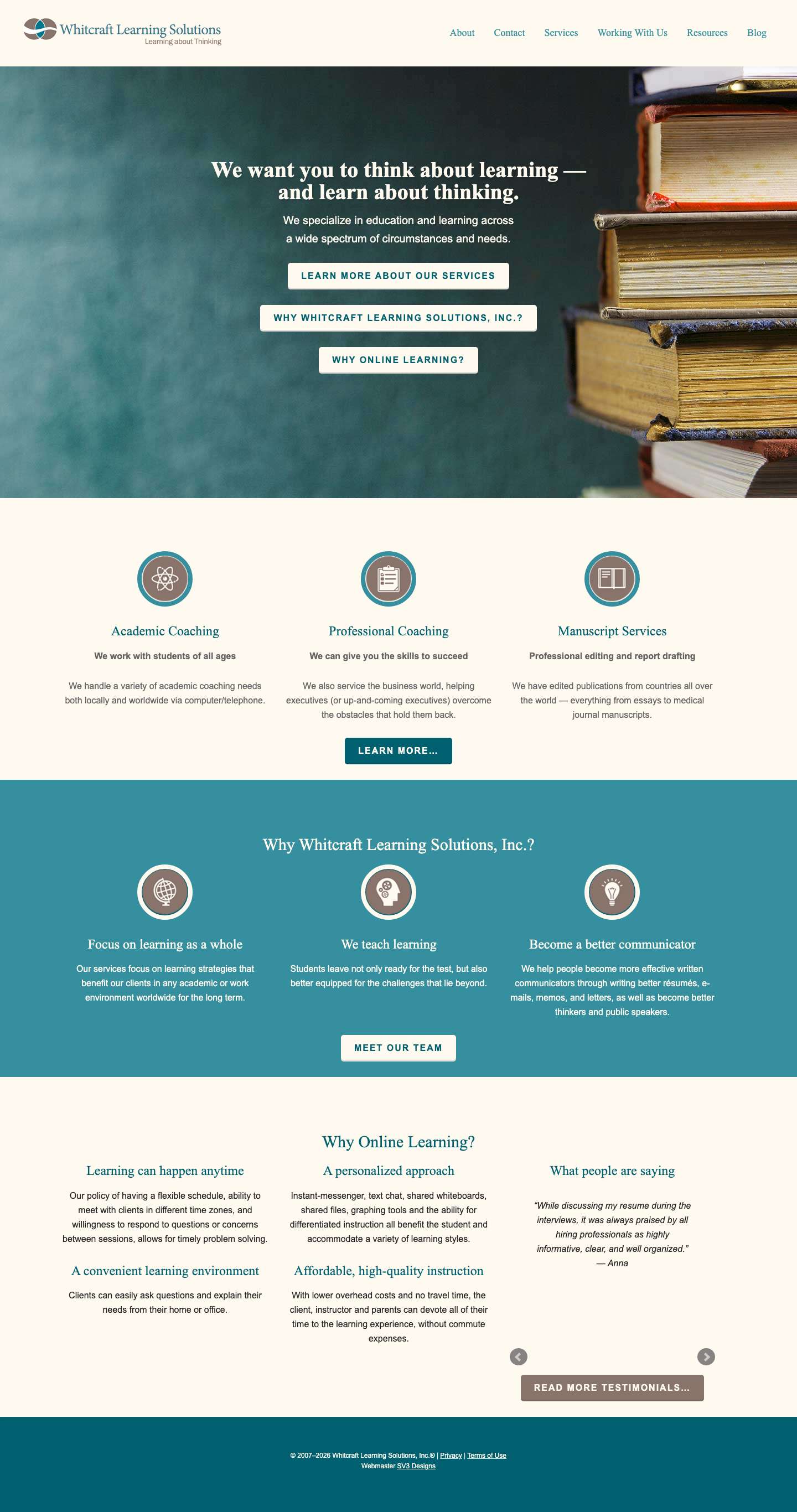 Whitcraft Learning Solutions® | Academic & Business Coaching, Manuscript Services - Full Screenshot